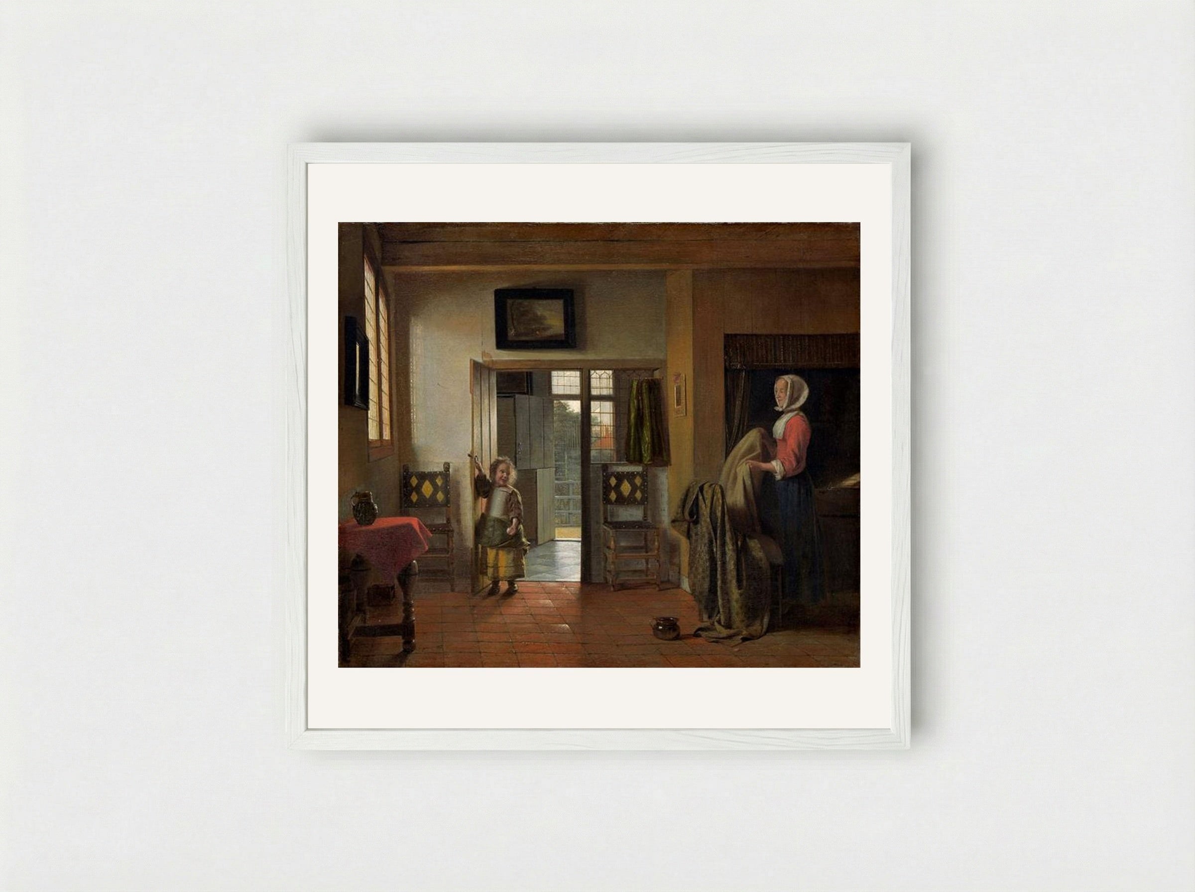 The Bedroom - Pieter de Hooch - Framed Print White