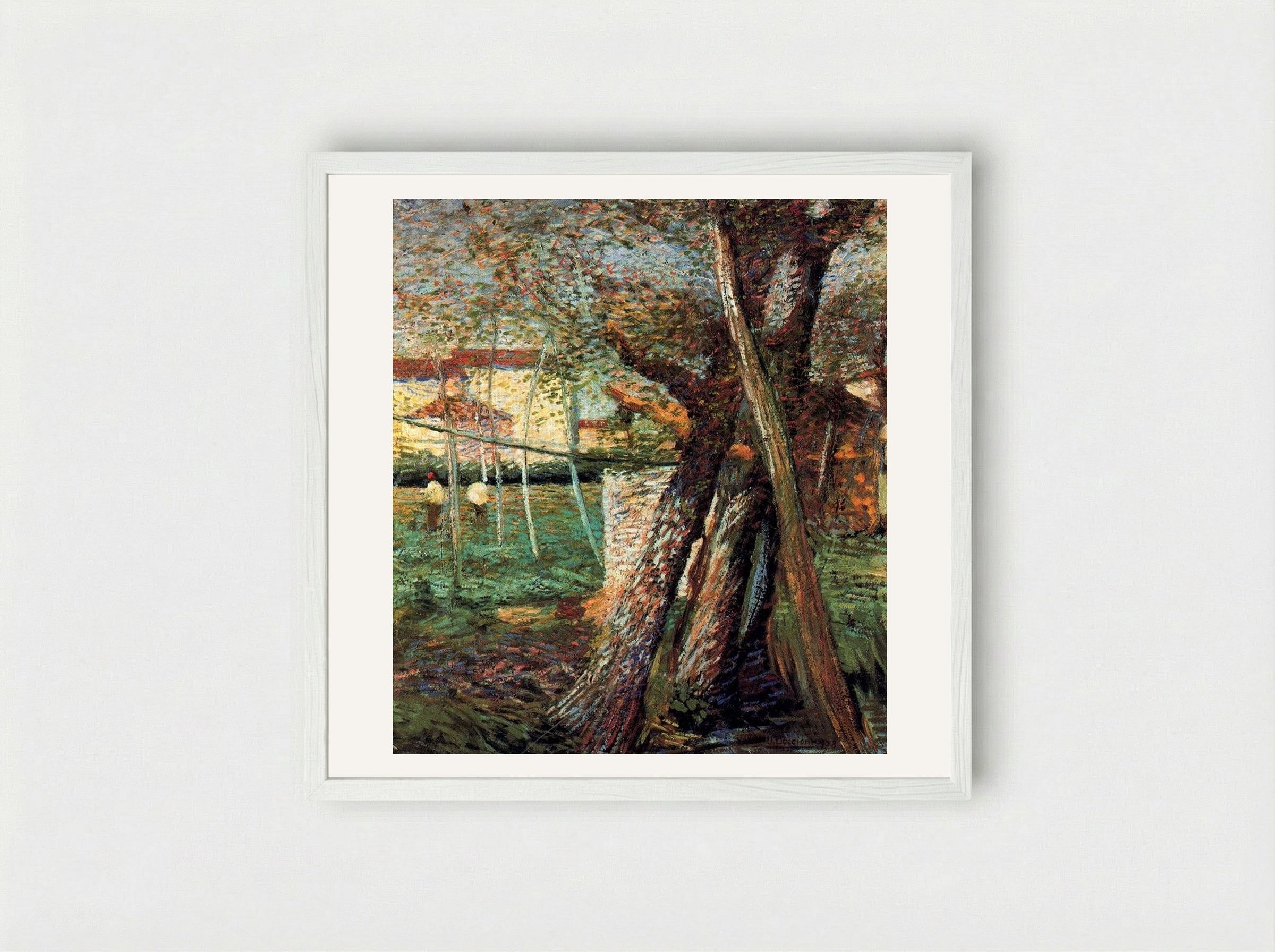 Countryside with Trees - Umberto Boccioni - Framed Print White