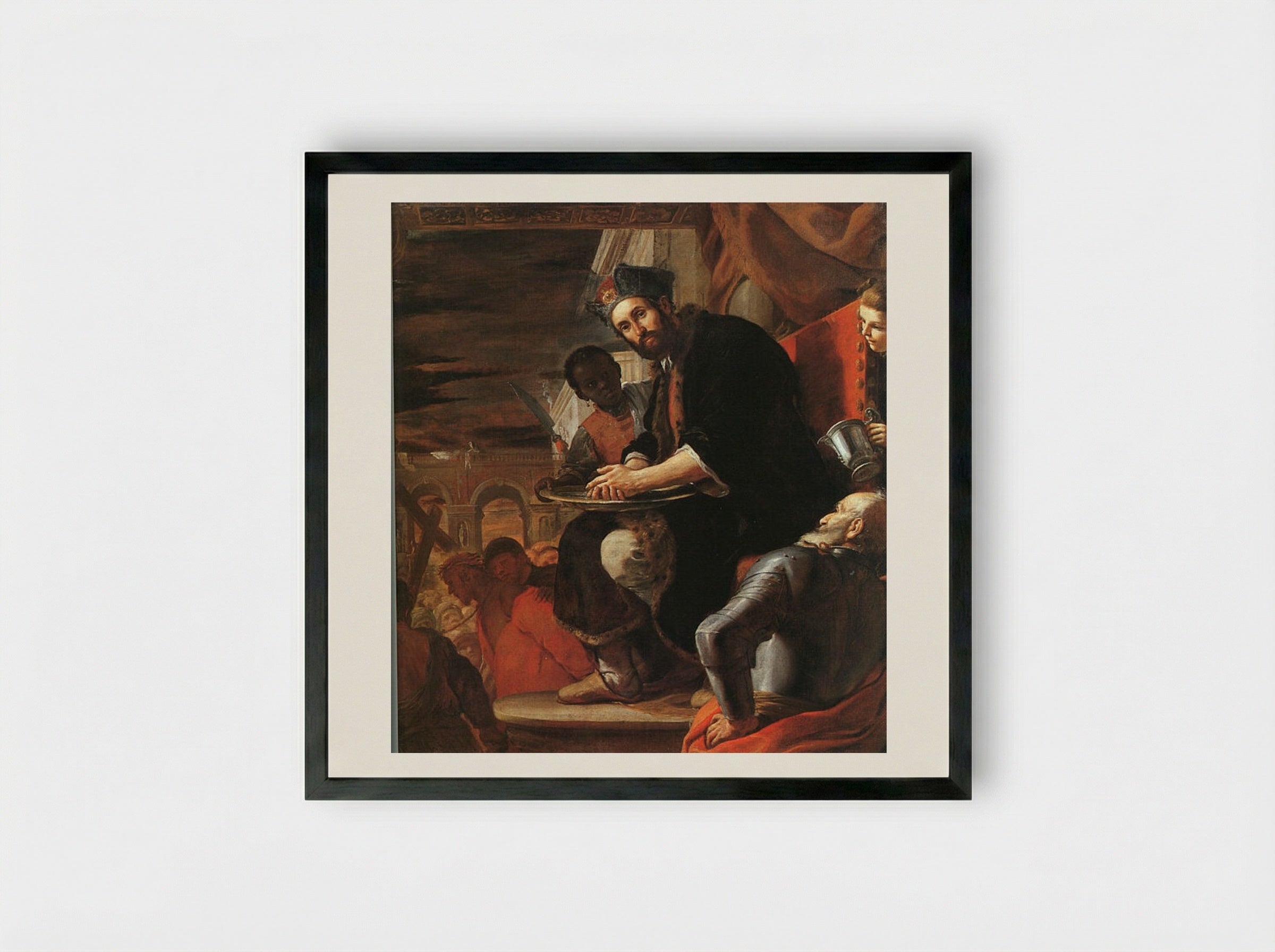 Pilate Washing His Hands - Mattia Preti - Framed Print Black
