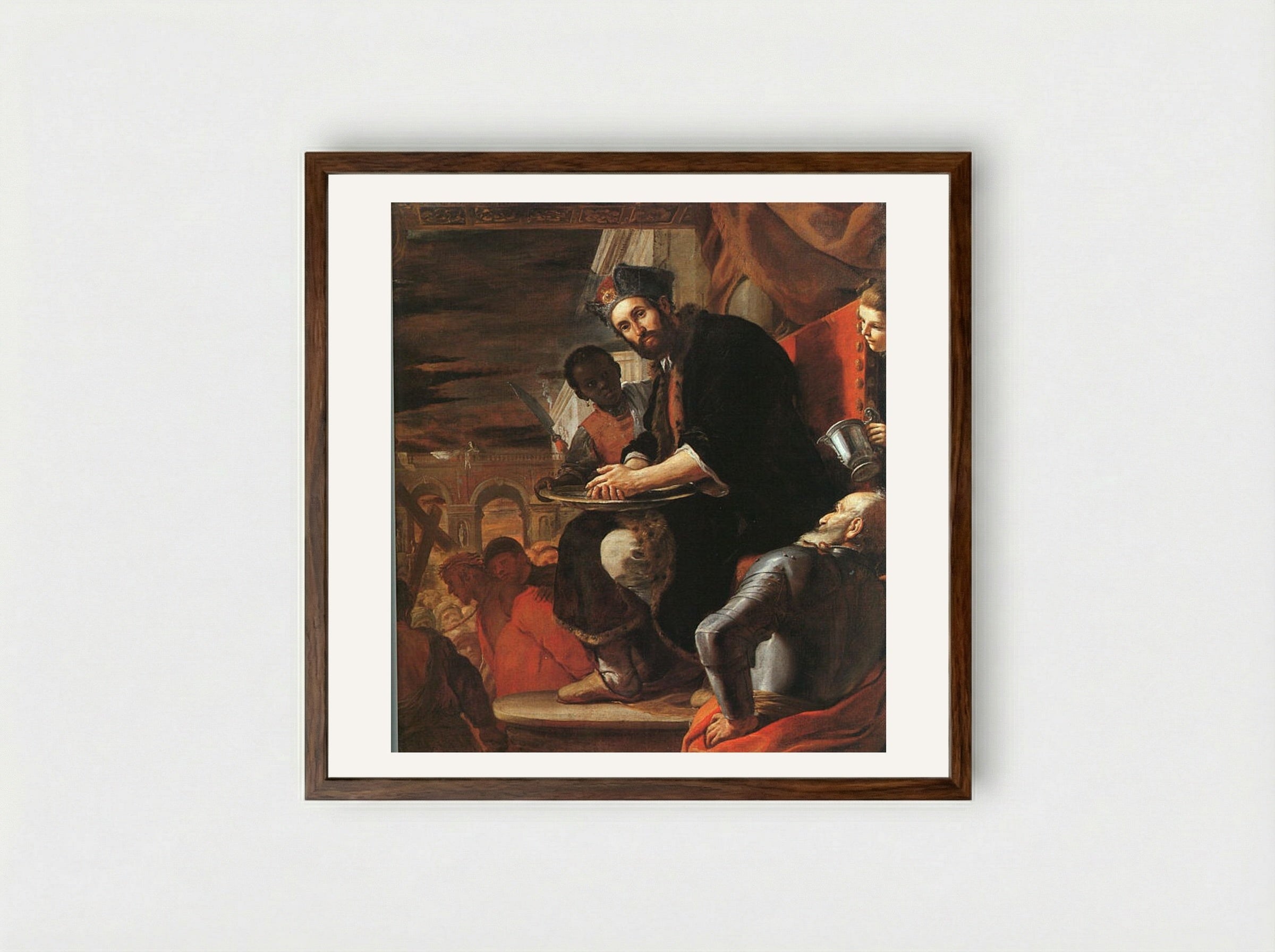 Pilate Washing His Hands - Mattia Preti - Framed Print Dark Wood
