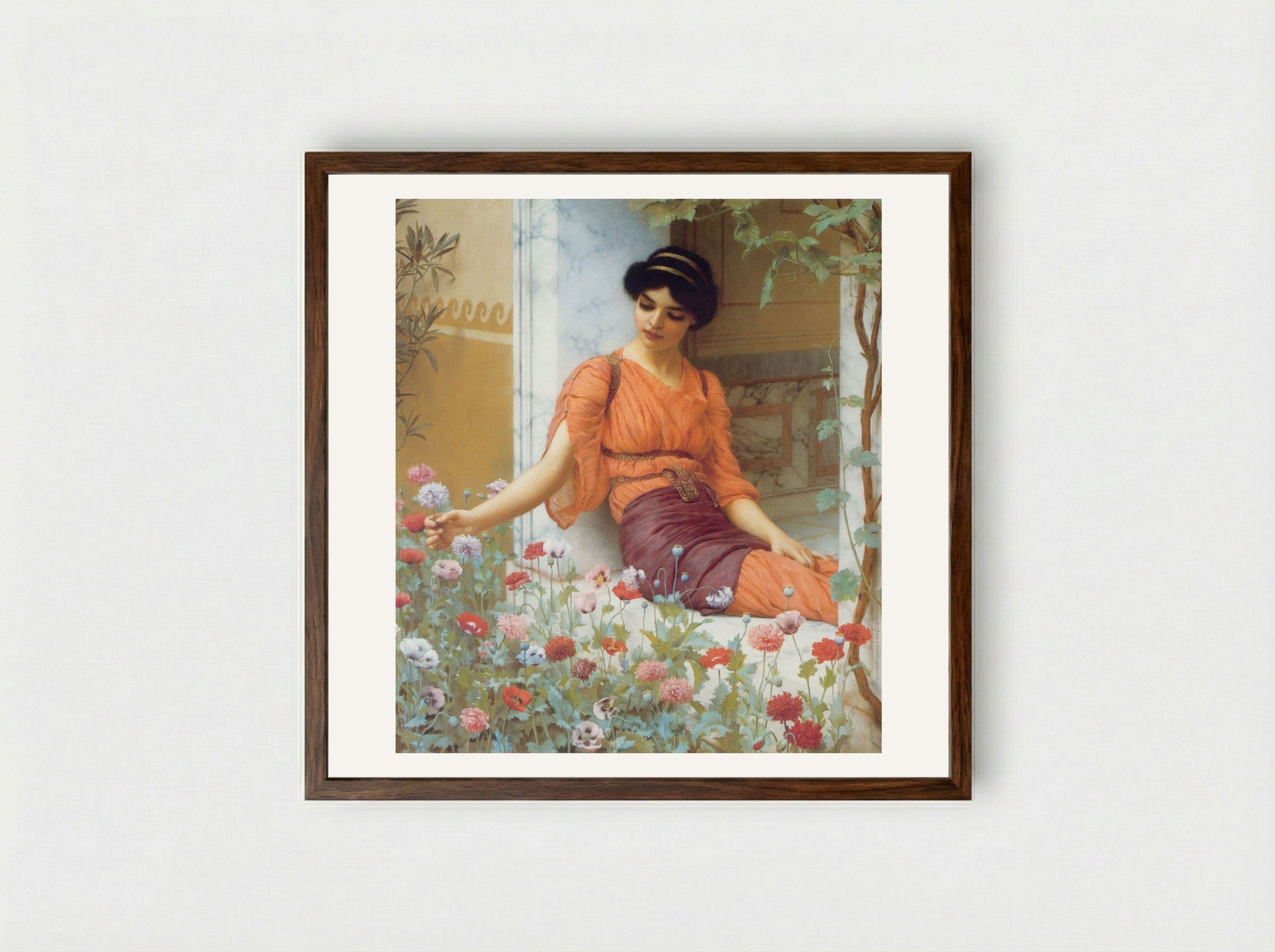 Summer Flowers - John William Godward - Framed Print Dark Wood