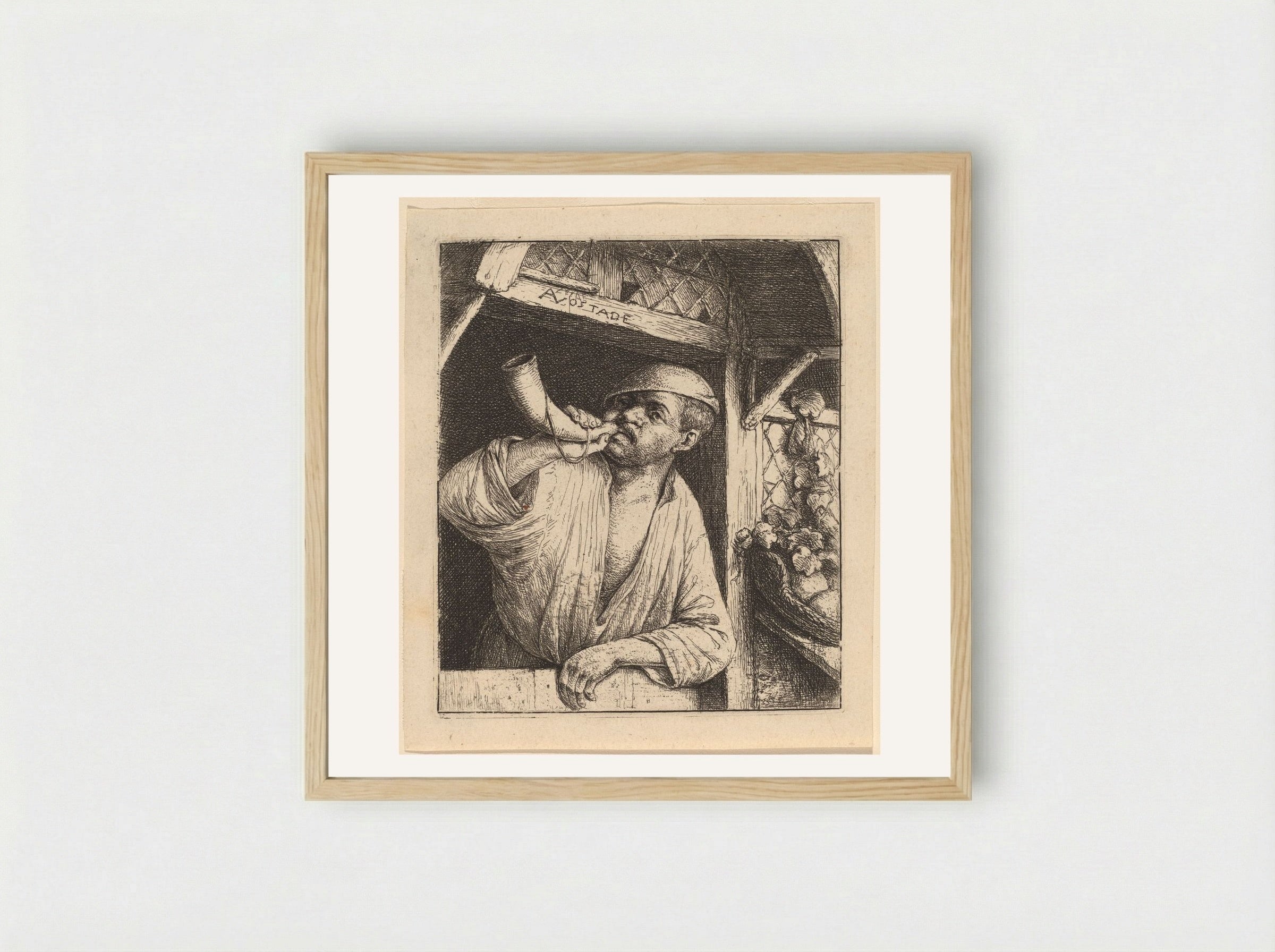 The Baker Sounding His Horn - Adriaen van Ostade - Framed Print Wood