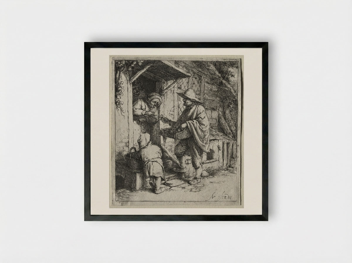 The Spectacle Seller - Adriaen van Ostade - Framed Print Black