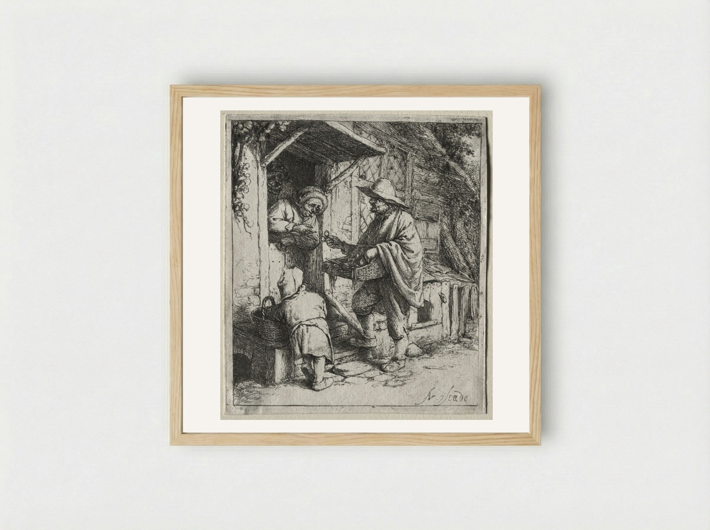 The Spectacle Seller - Adriaen van Ostade - Framed Print Wood