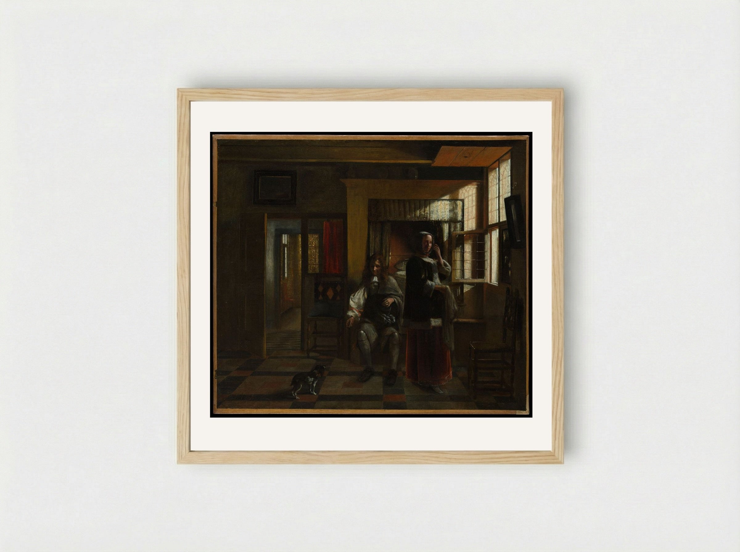 Interior with a Young Couple - Pieter de Hooch - Framed Print Wood