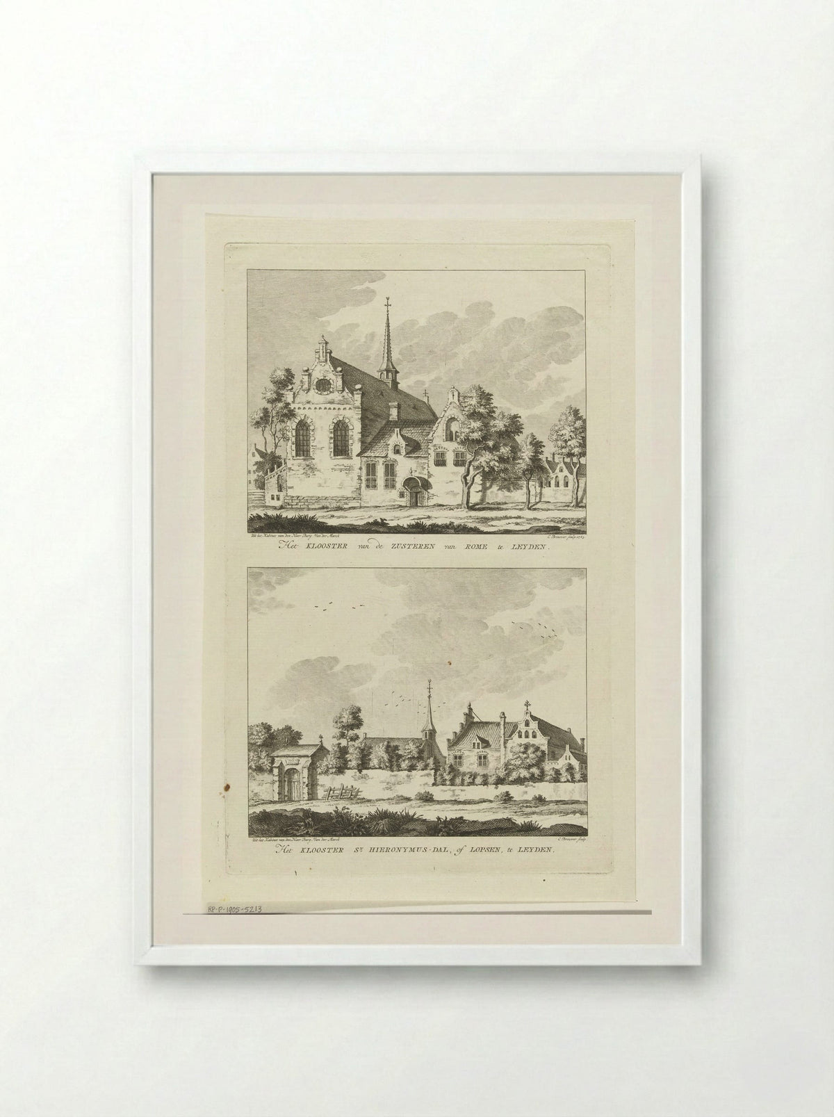 Twee gezichten op kloosters te Leiden - Cornelis Brouwer - Framed Print White