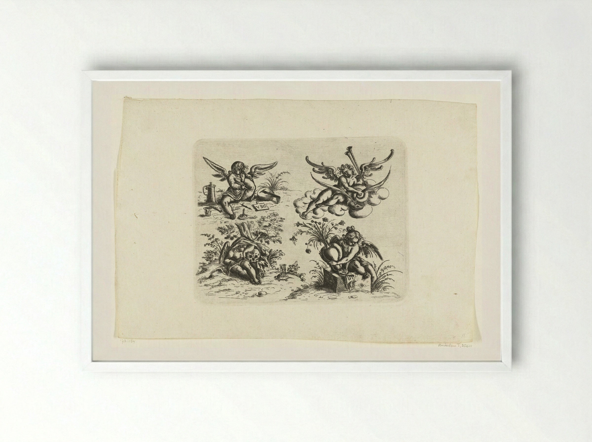 Vier putti - Christoph Jamnitzer - Framed Print White