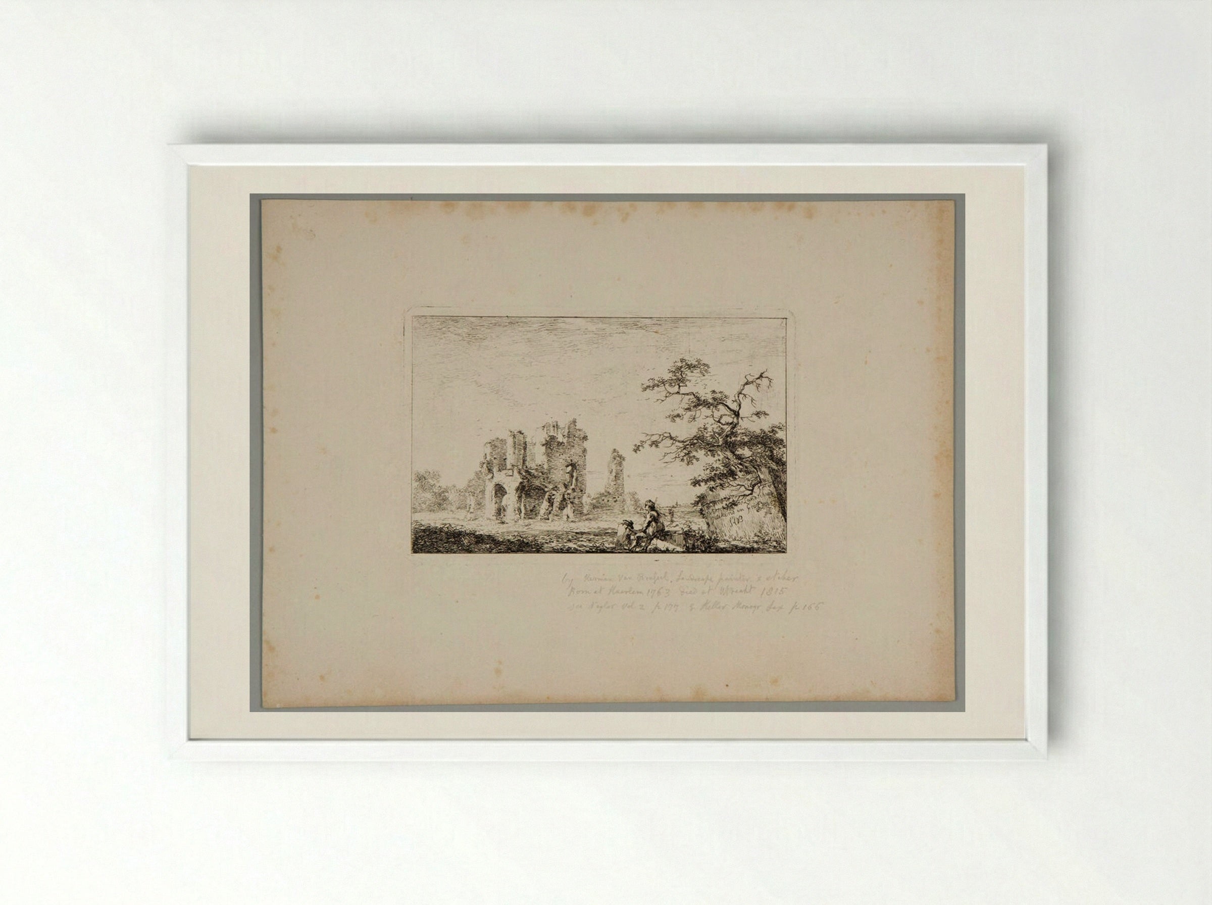 Untitled (Ruined Building with Figure) - Hermanus van Brussel - Framed Print White