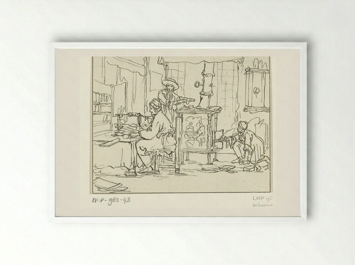Kaarssnuitende man (Man Trimming a Candle) - Cornelis Brouwer - Framed Print White