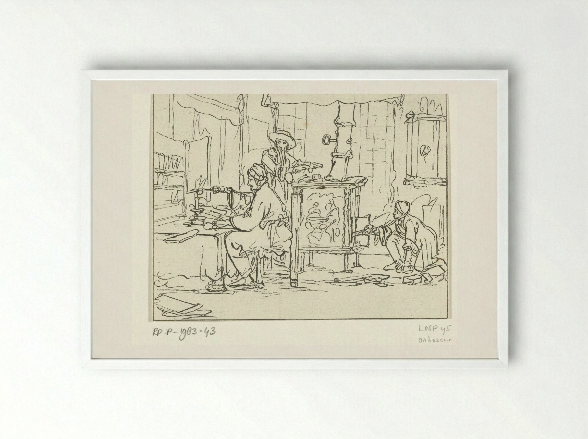 Kaarssnuitende man (Man Trimming a Candle) - Cornelis Brouwer - Framed Print White