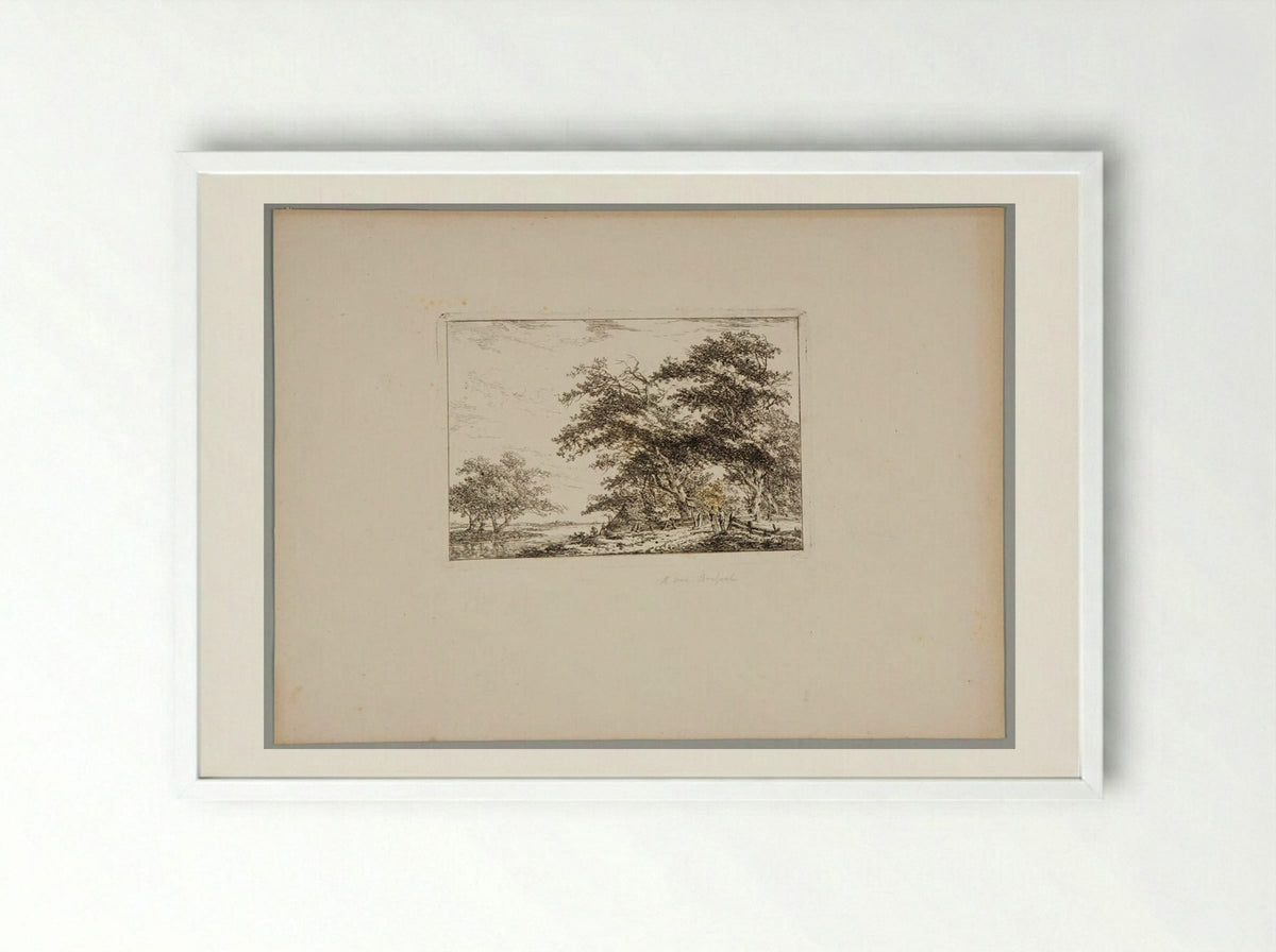 Plate II (Rural Scene with Trees and Figures) - Hermanus van Brussel - Framed Print White
