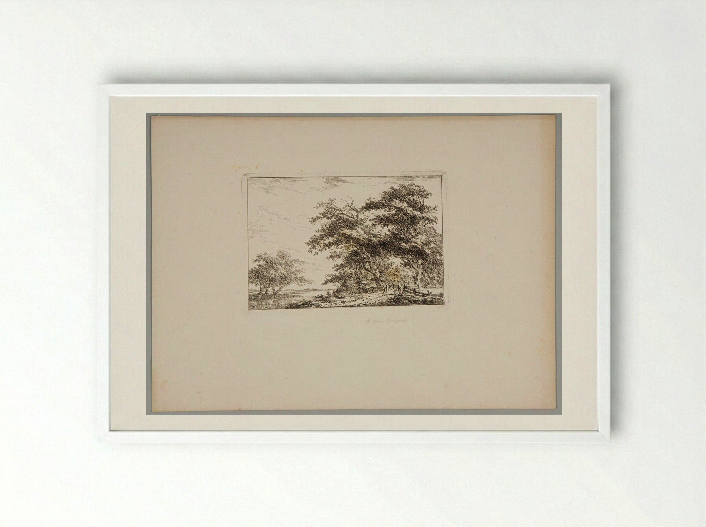 Plate II (Rural Scene with Trees and Figures) - Hermanus van Brussel - Framed Print White