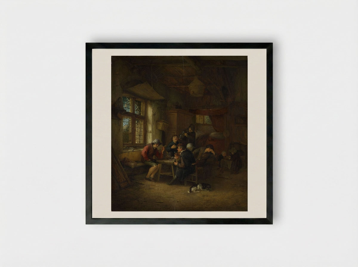 Interior of a Tavern - Adriaen van Ostade - Framed Print Black