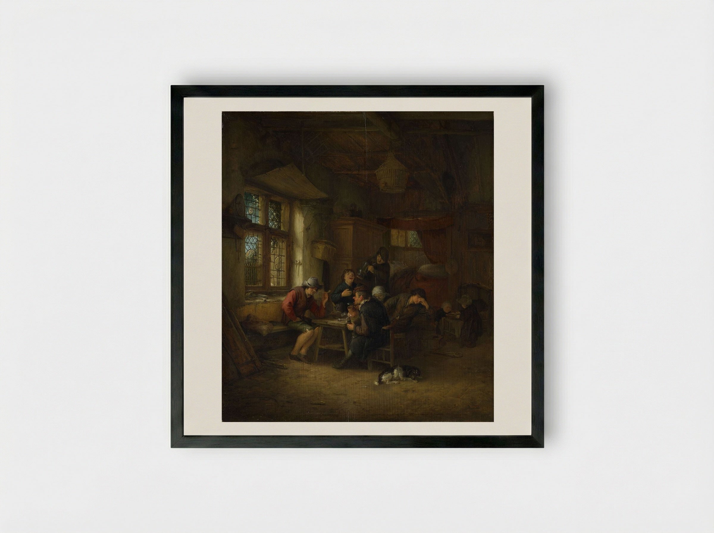 Interior of a Tavern - Adriaen van Ostade - Framed Print Black
