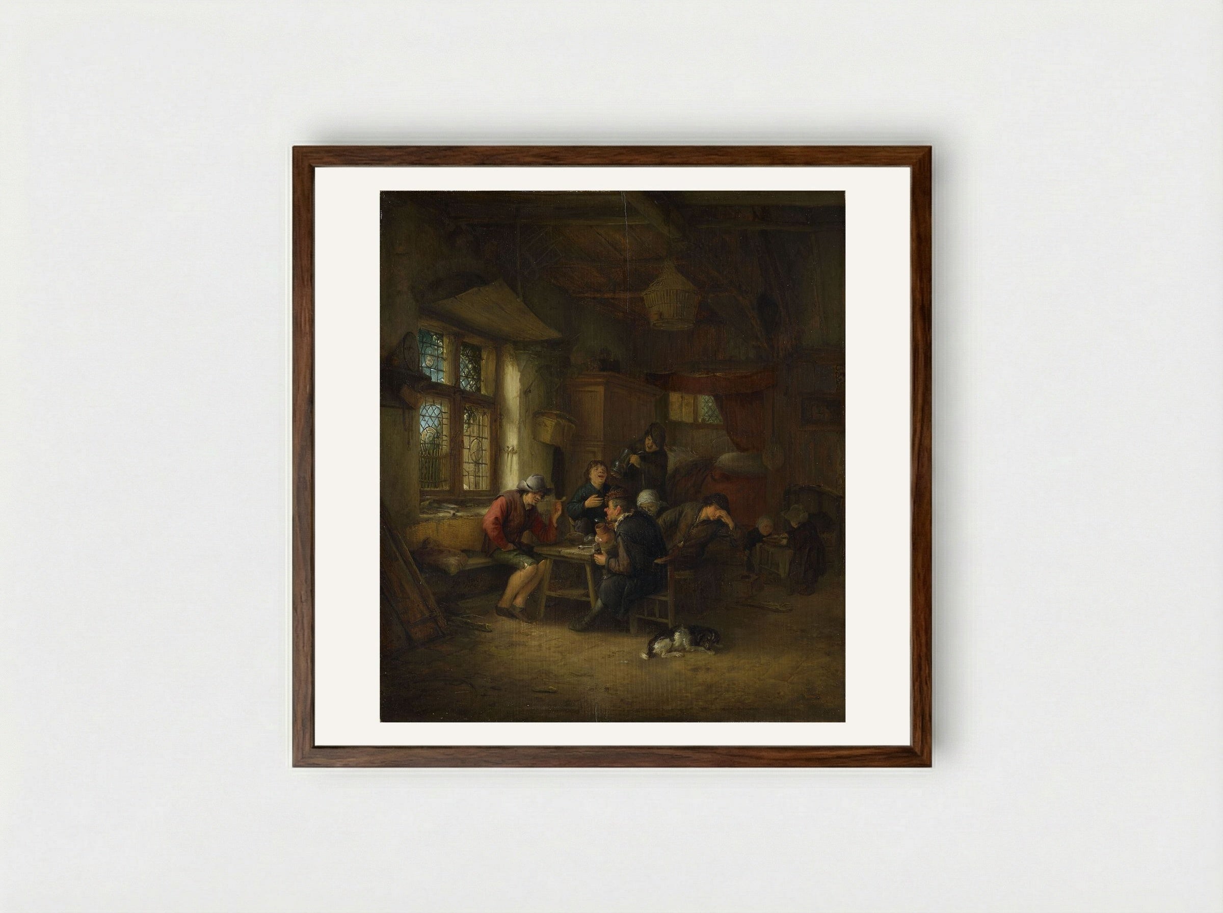 Interior of a Tavern - Adriaen van Ostade - Framed Print Dark Wood