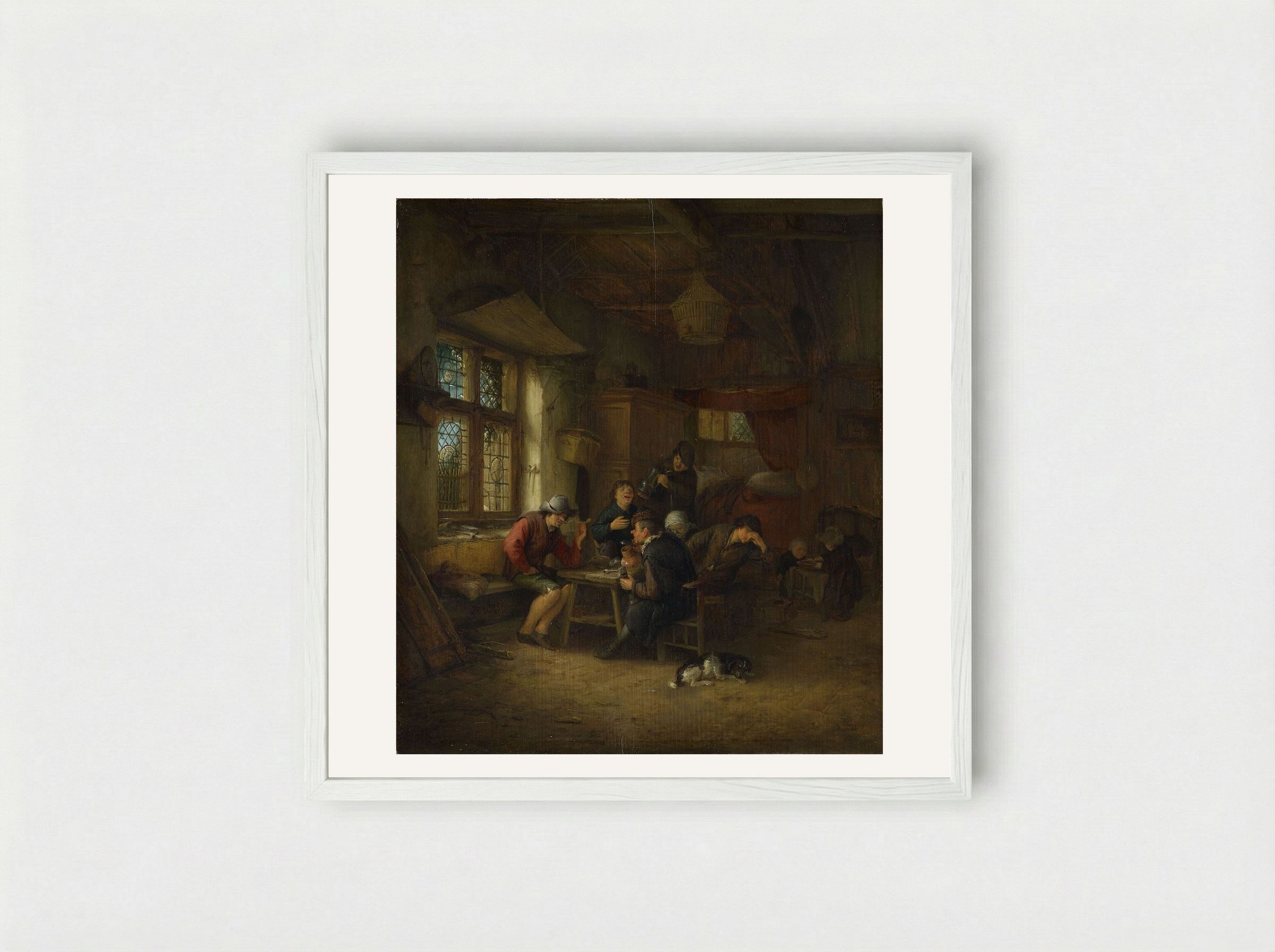 Interior of a Tavern - Adriaen van Ostade - Framed Print White