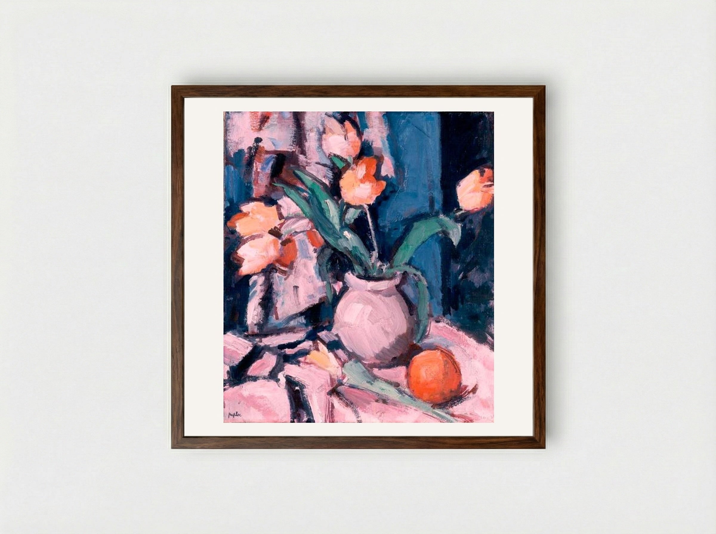 Tulips in a Brown Jar - Samuel Peploe - Framed Print Dark Wood