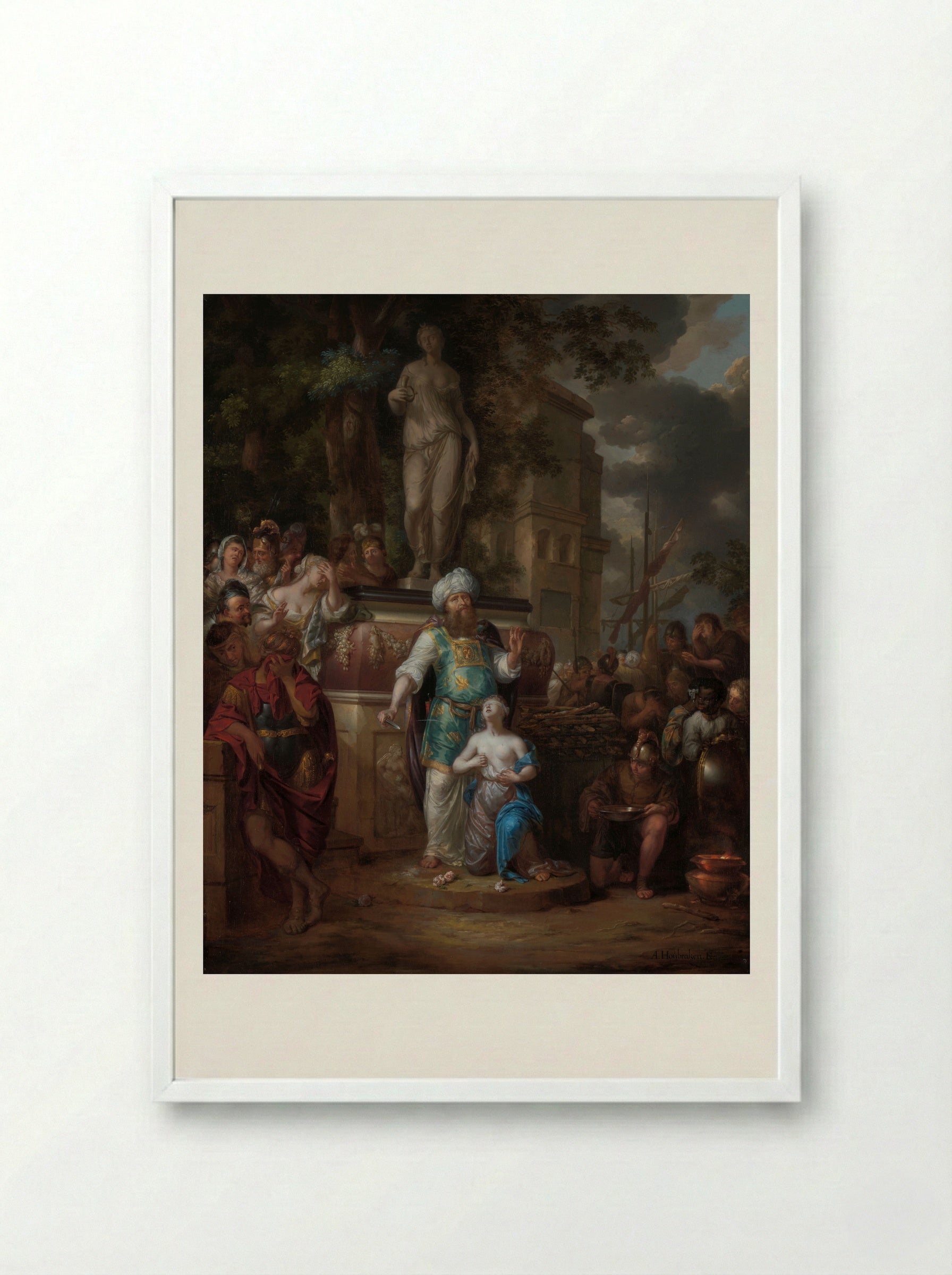 The Sacrifice of Iphigenia - Arnold Houbraken - Framed Print White