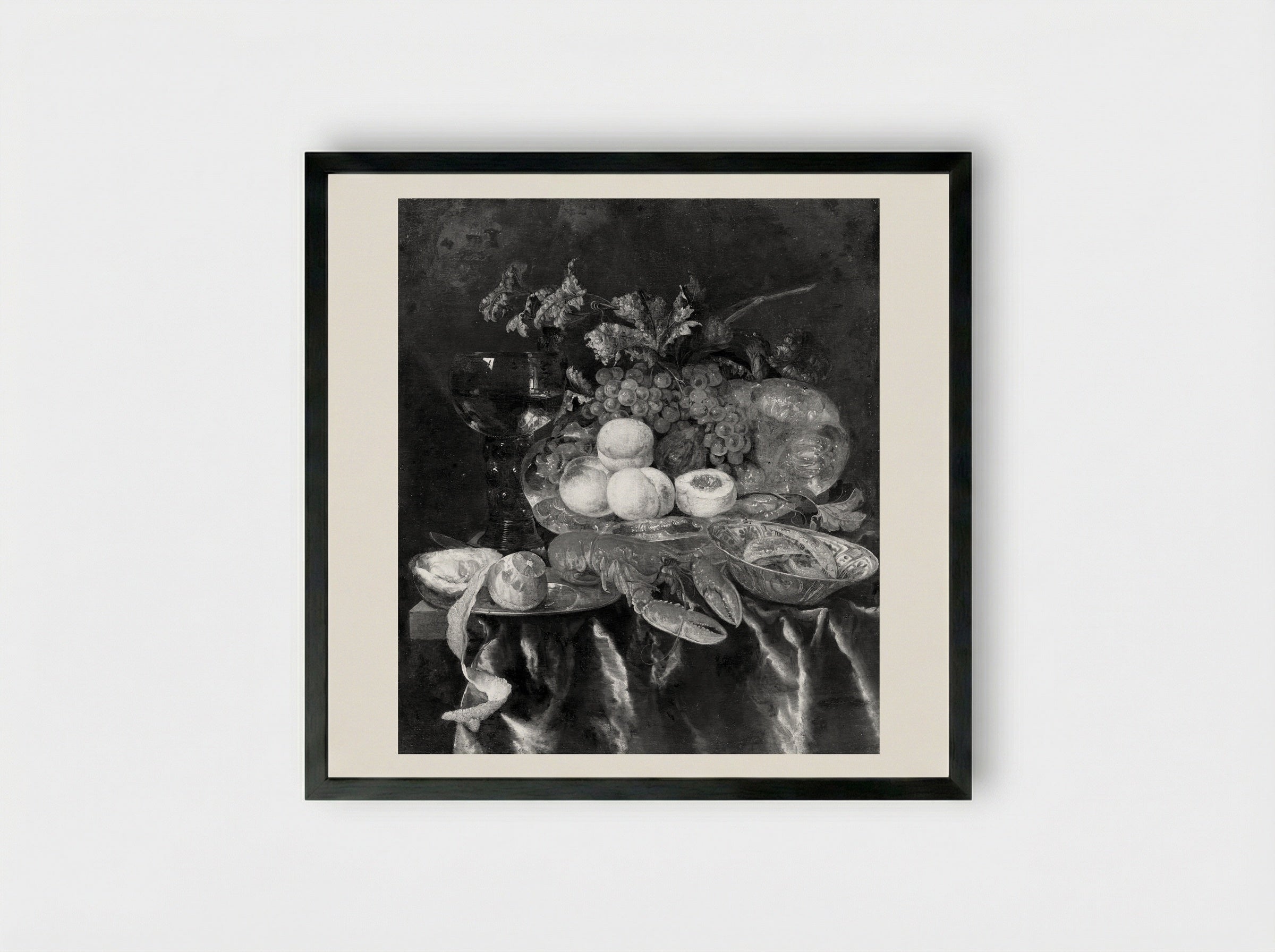 Still Life with Lobster and Fruit - Abraham van Beyeren - Framed Print Black