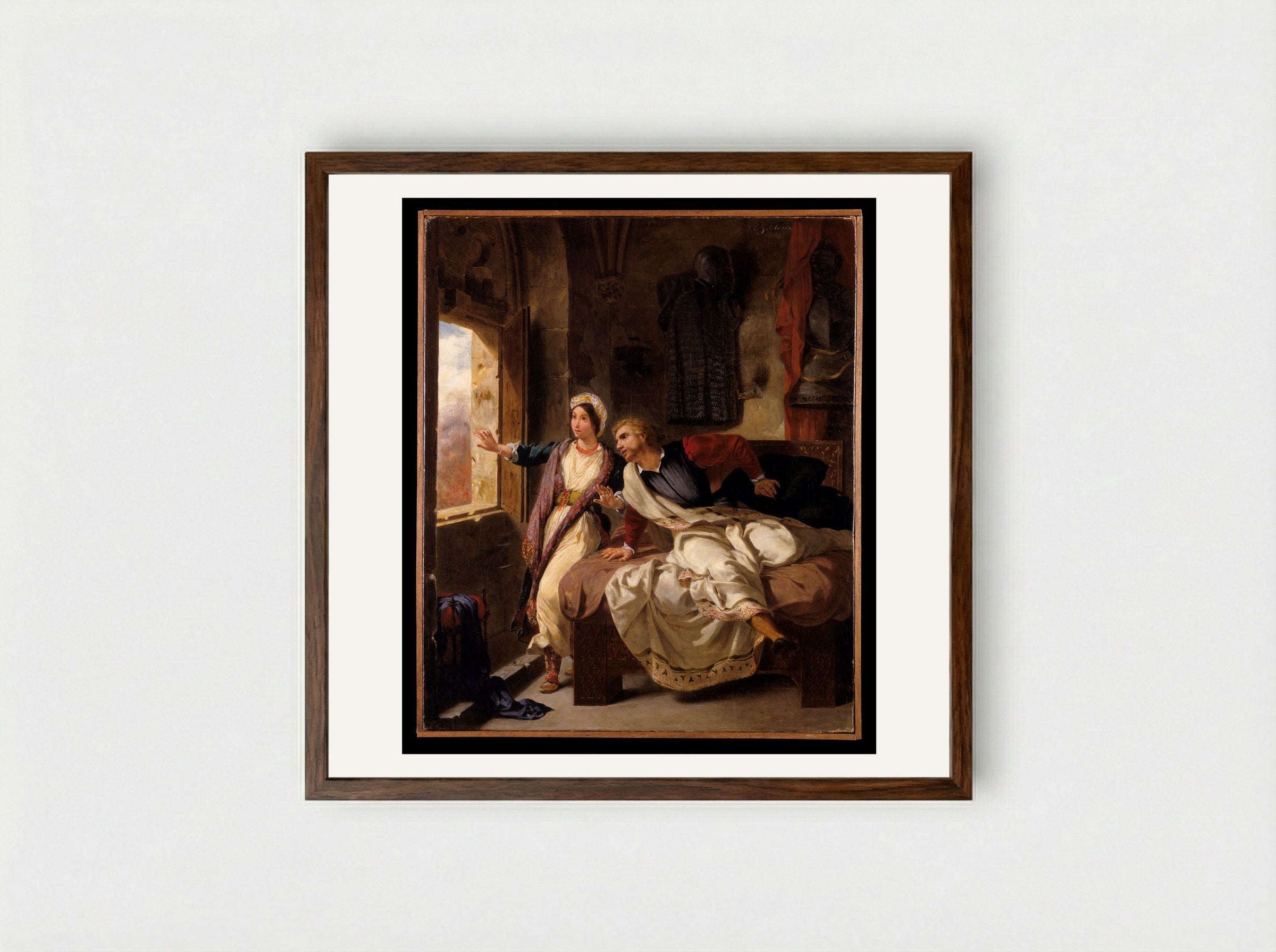 Rebecca and the Wounded Ivanhoe - Eugène Delacroix - Framed Print Dark Wood
