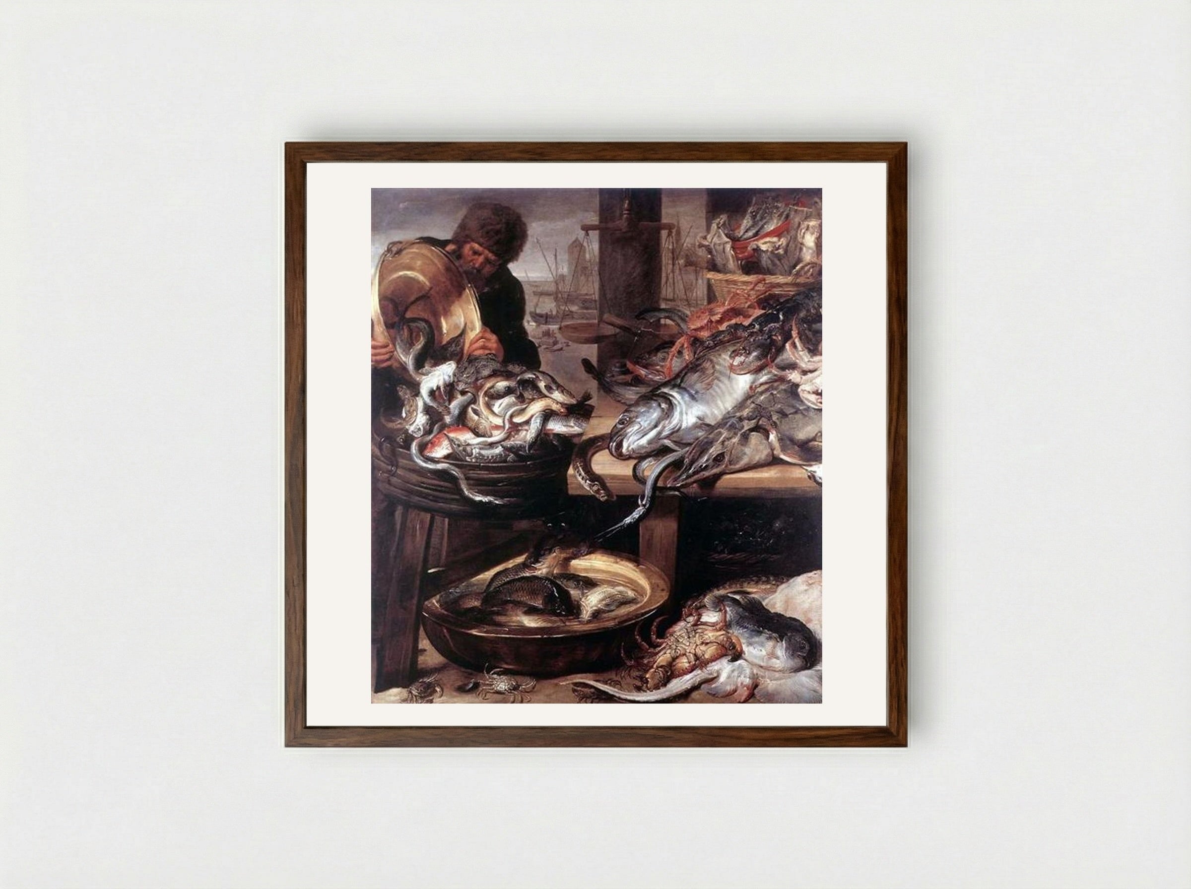 The Fishmonger - Frans Snyders - Framed Print Dark Wood