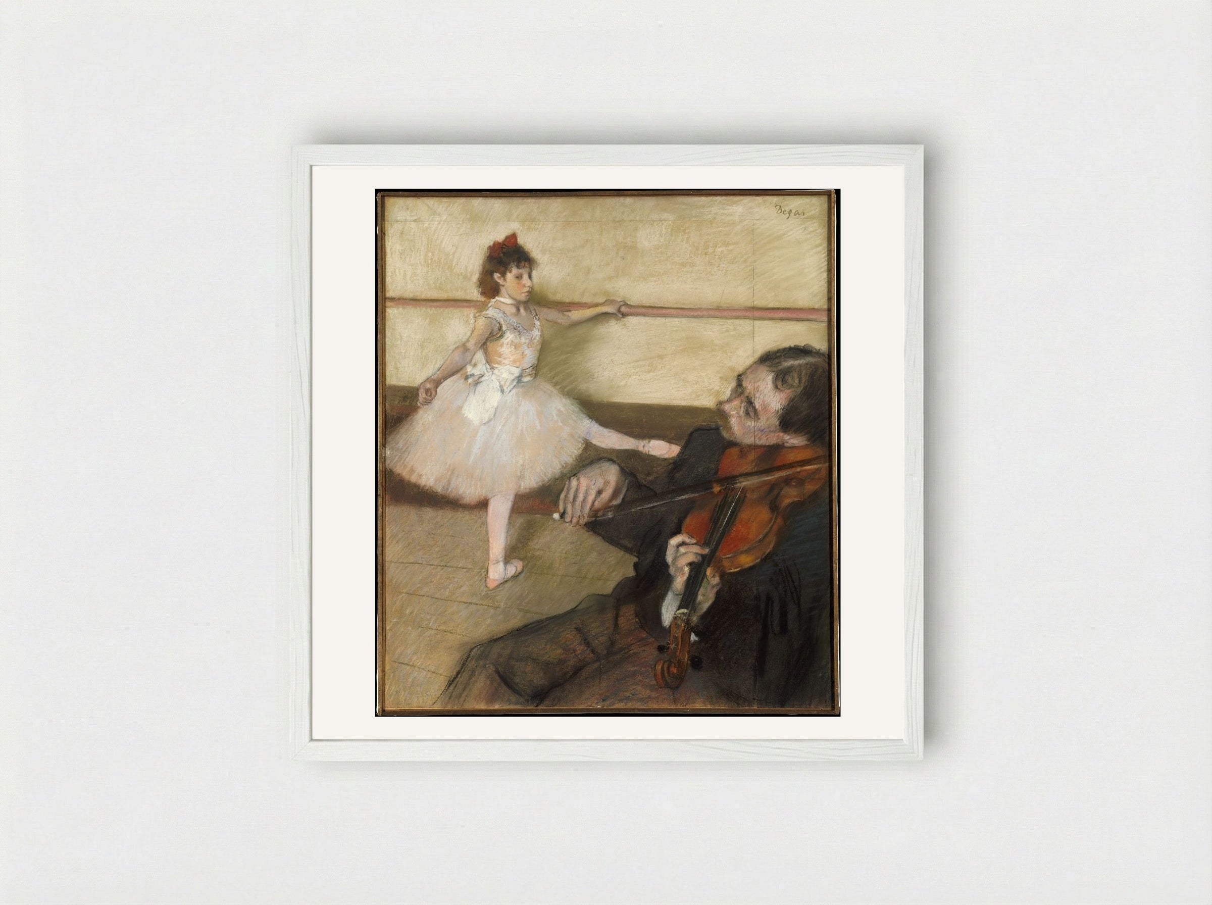 The Dance Lesson - Edgar Degas - Framed Print White