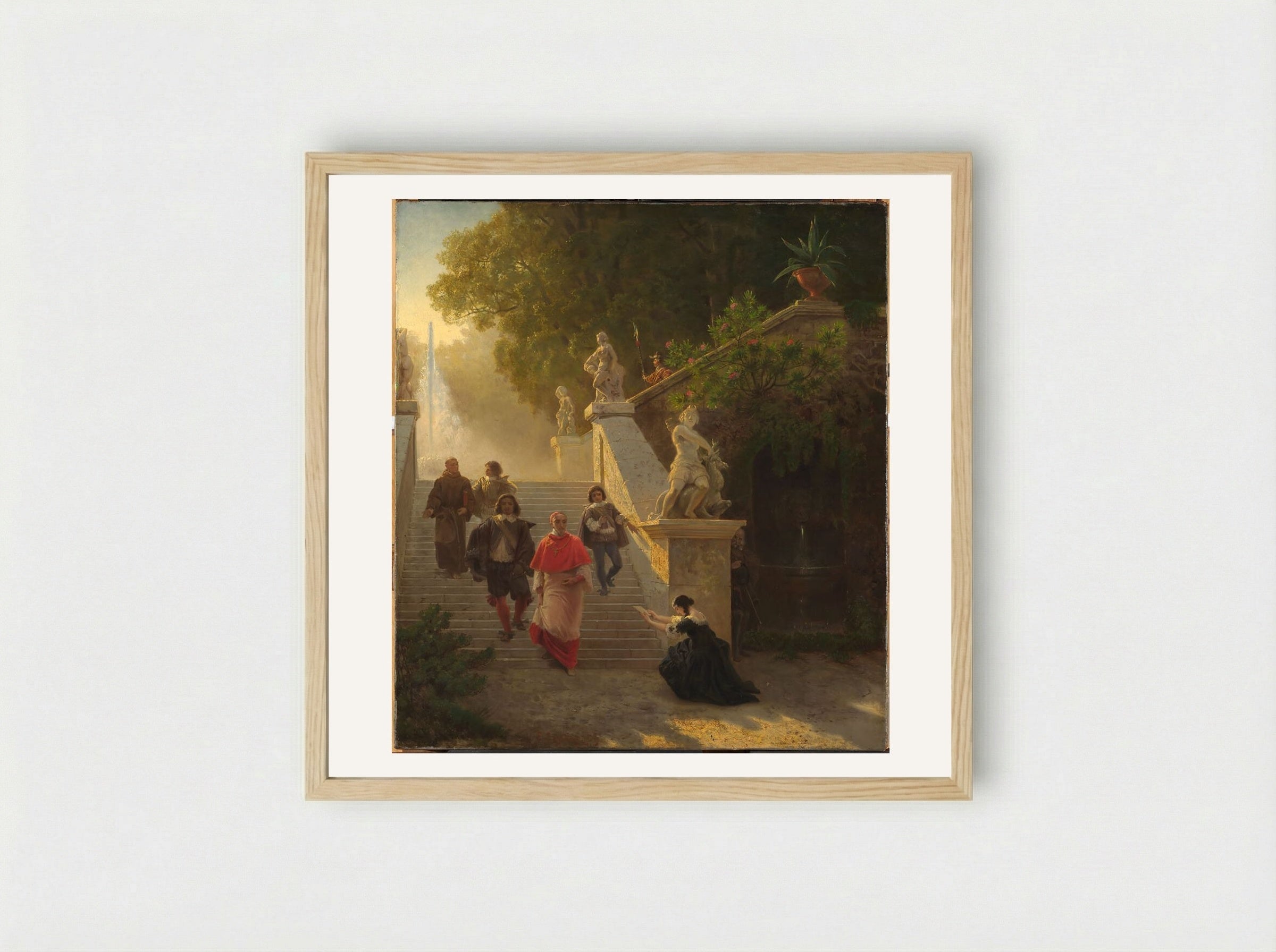 A Cardinal and his Entourage in a Park - Emanuel Gottlieb Leutze - Framed Print Wood