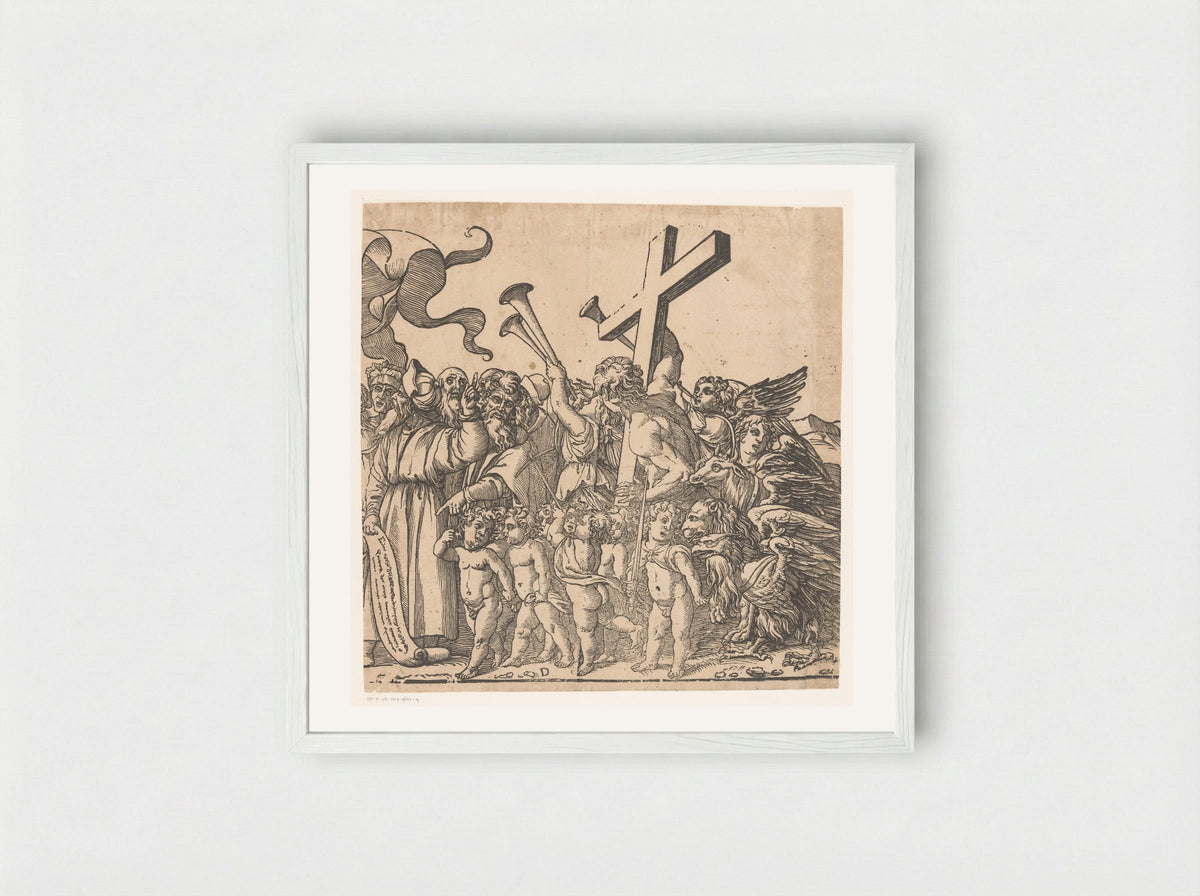 Triomf van Christus (vierde deel) - Andrea Andreani - Framed Print White