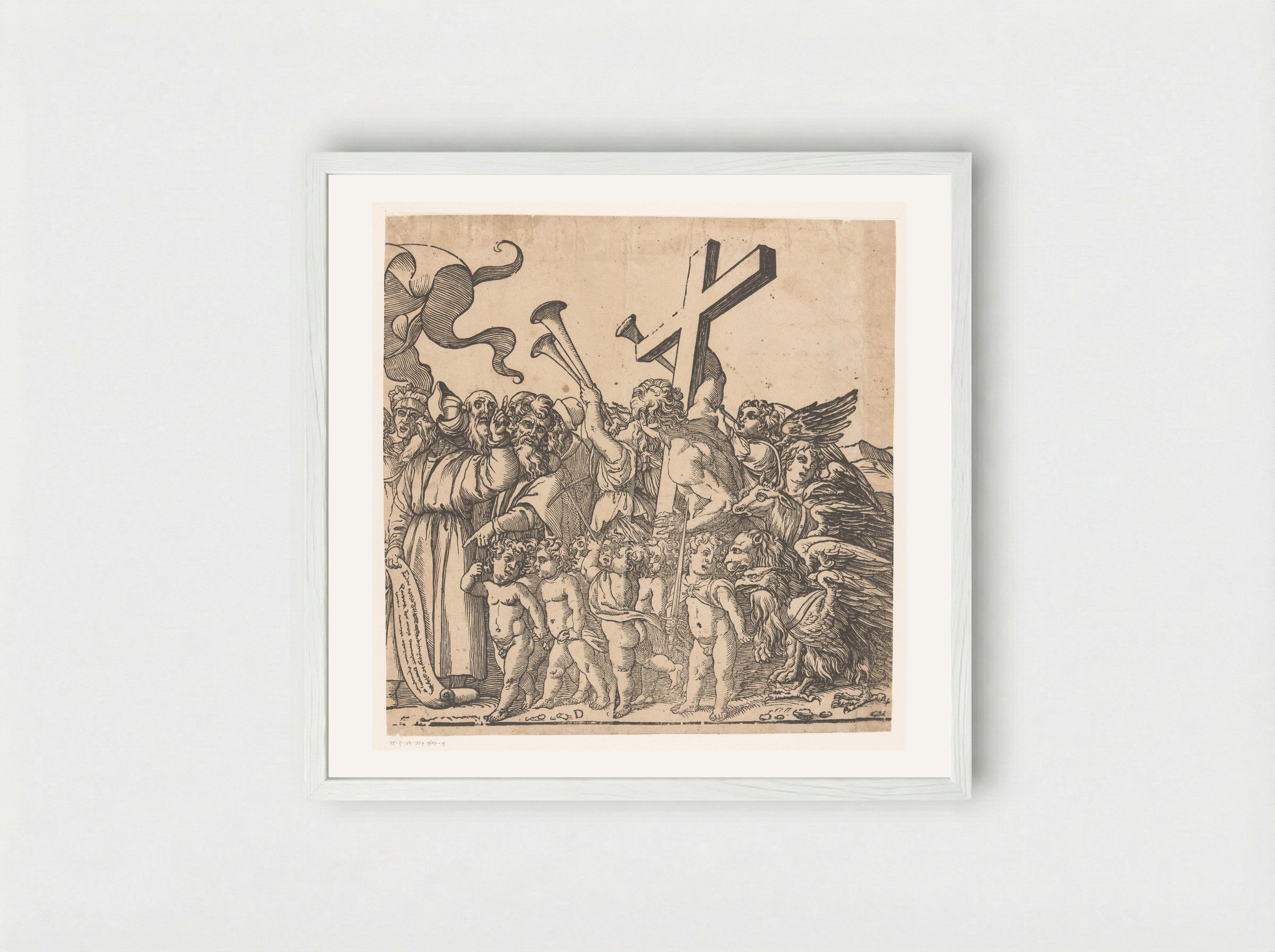 Triomf van Christus (vierde deel) - Andrea Andreani - Framed Print White