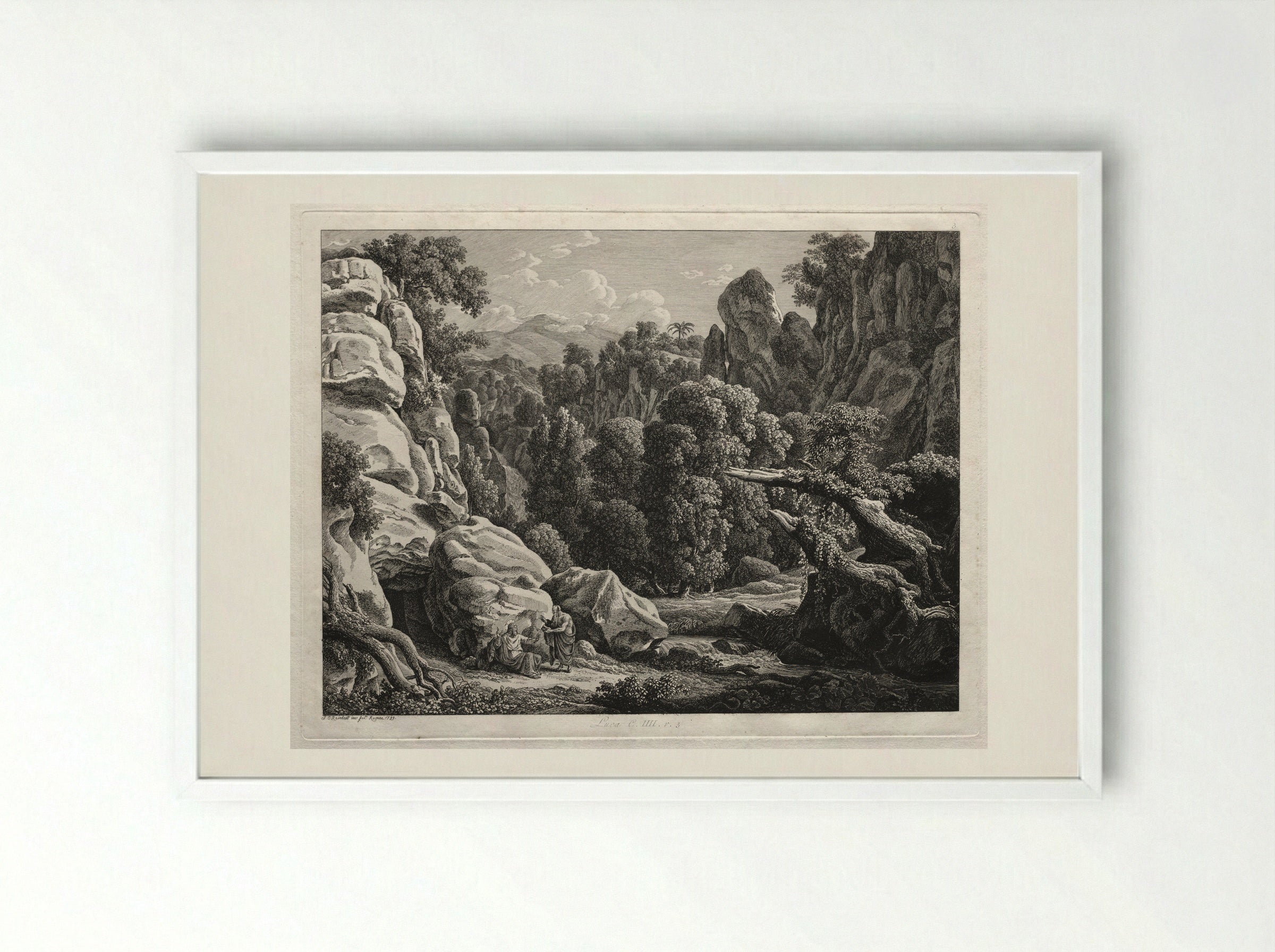 Heroic Landscape: The Satyr and the Nymph - Johann Christian Reinhart - Framed Print White