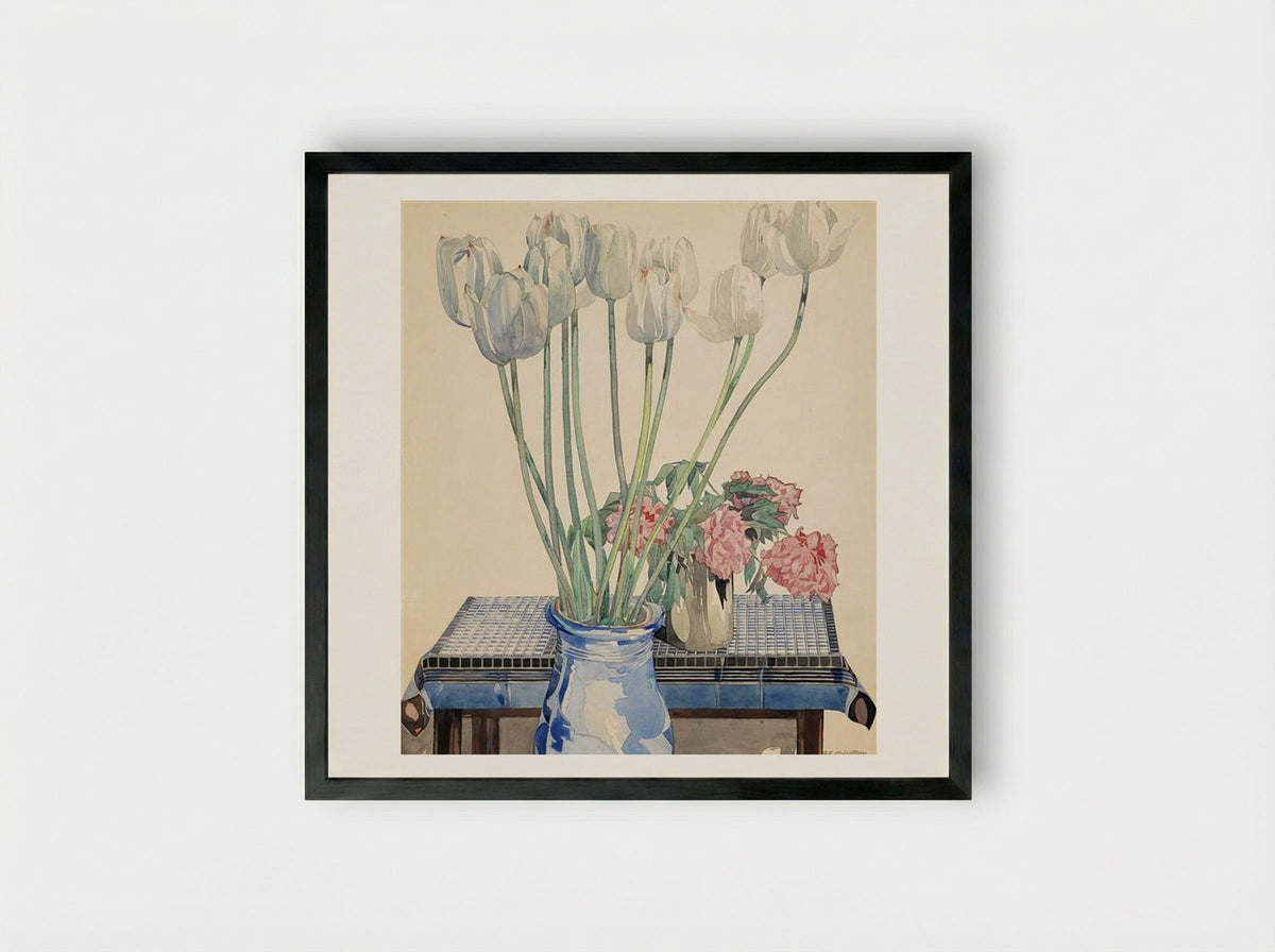 White Tulips - Charles Rennie Mackintosh - Framed Print Black