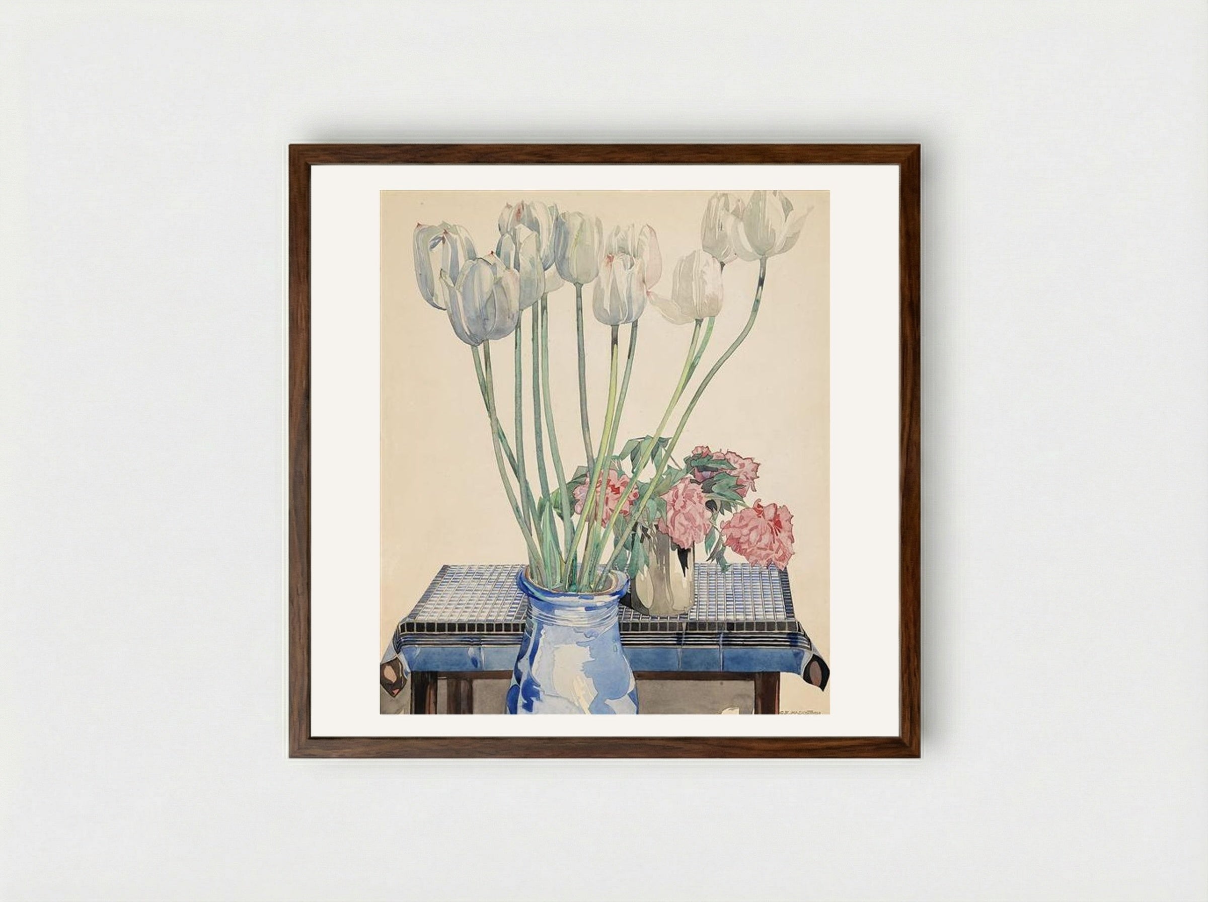 White Tulips - Charles Rennie Mackintosh - Framed Print Dark Wood