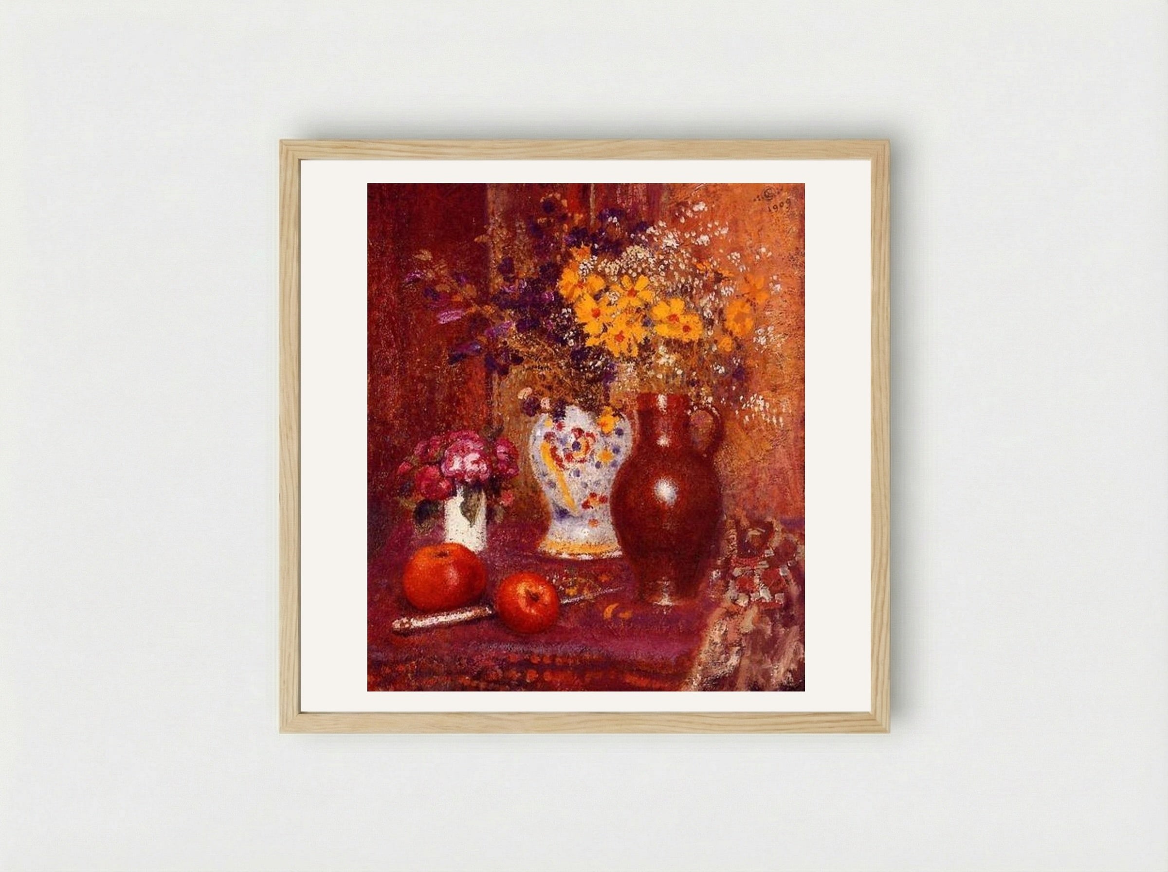 Flowers and Apples - Georges Lemmen - Framed Print Wood
