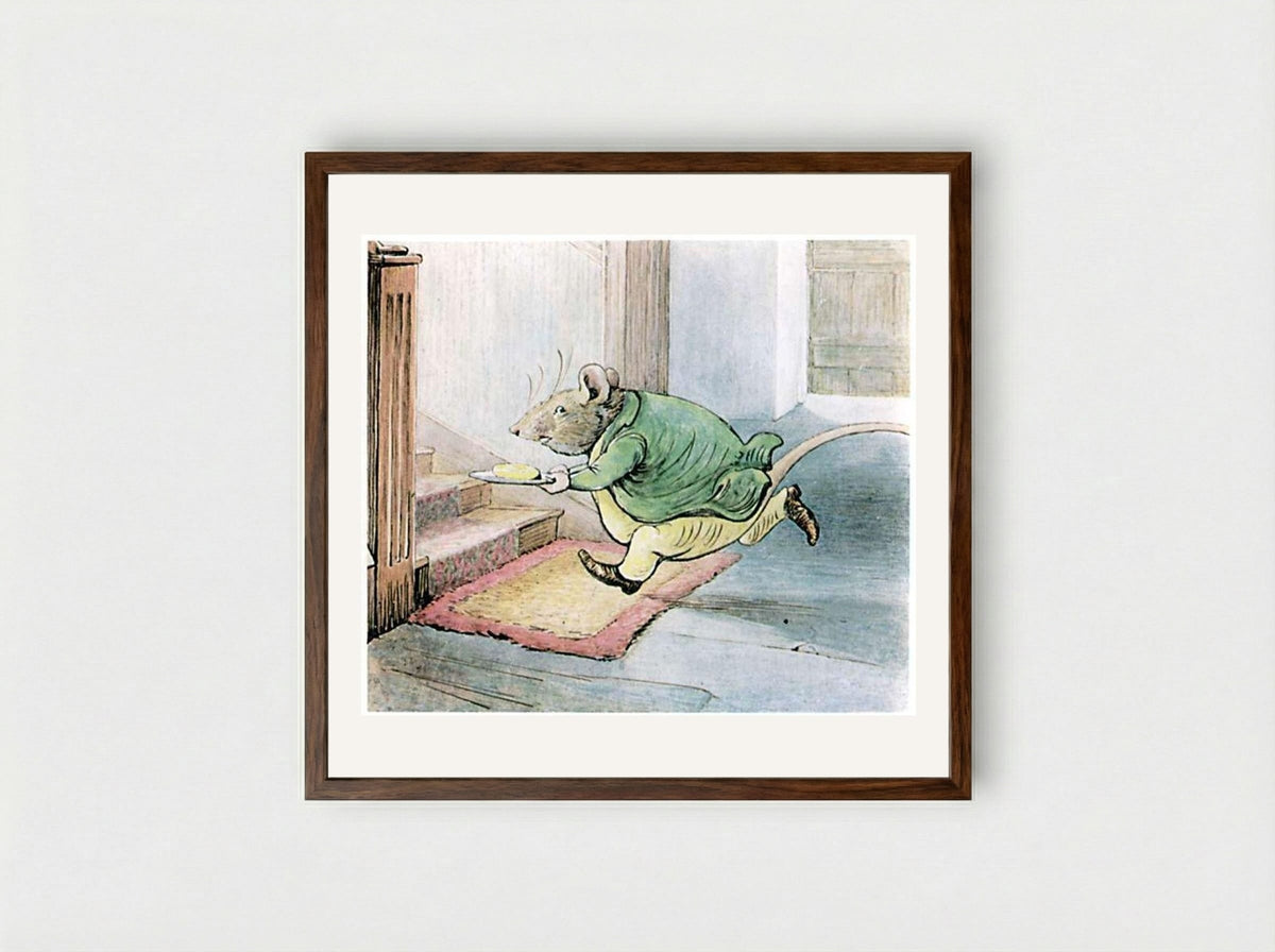 Samuel Whiskers Carrying Butter - Beatrix Potter - Framed Print Dark Wood