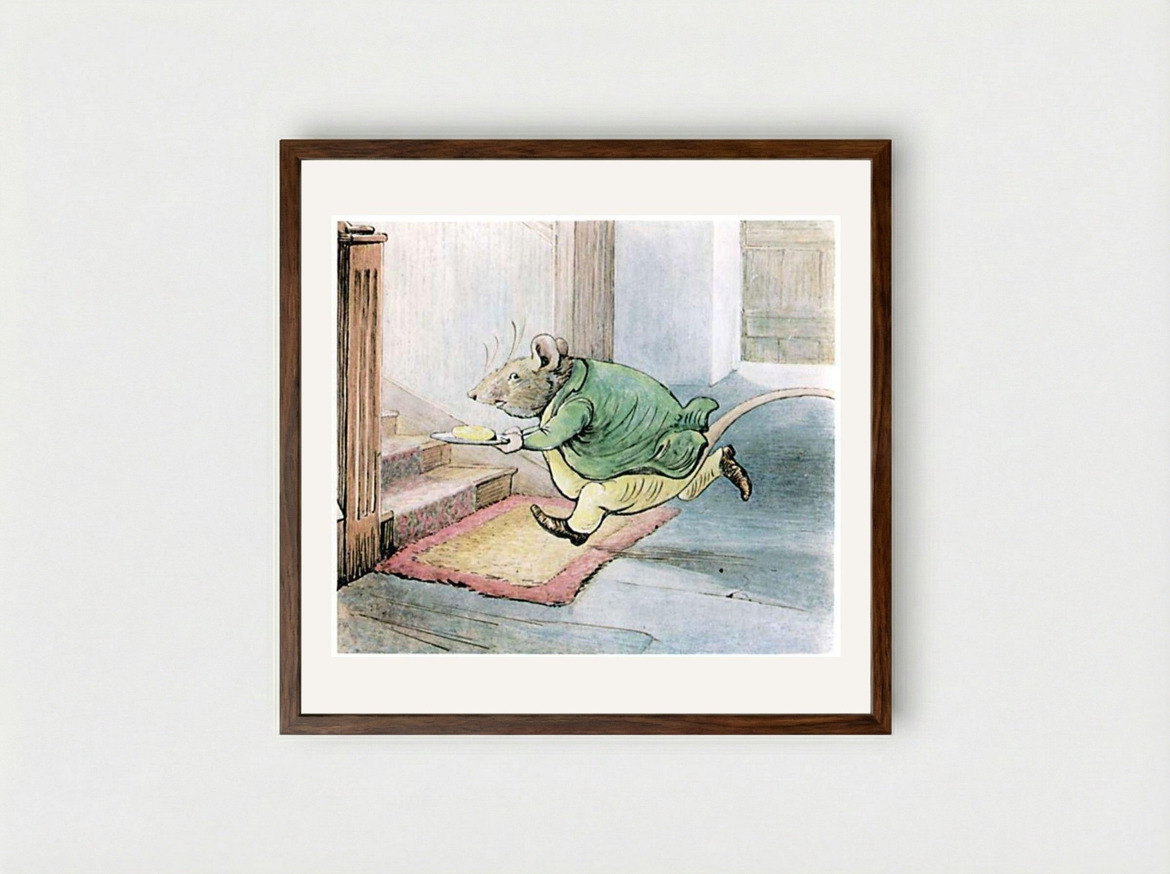 Samuel Whiskers Carrying Butter - Beatrix Potter - Framed Print Dark Wood
