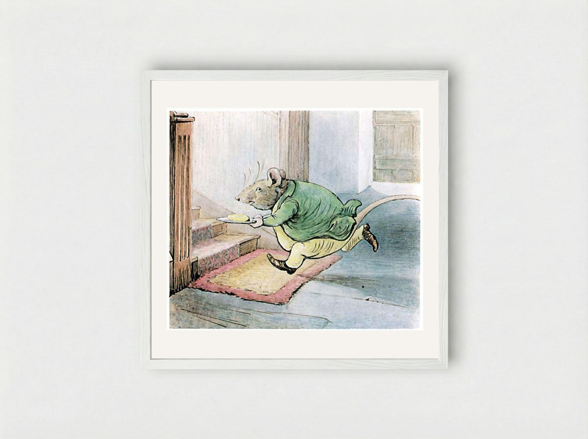 Samuel Whiskers Carrying Butter - Beatrix Potter - Framed Print White