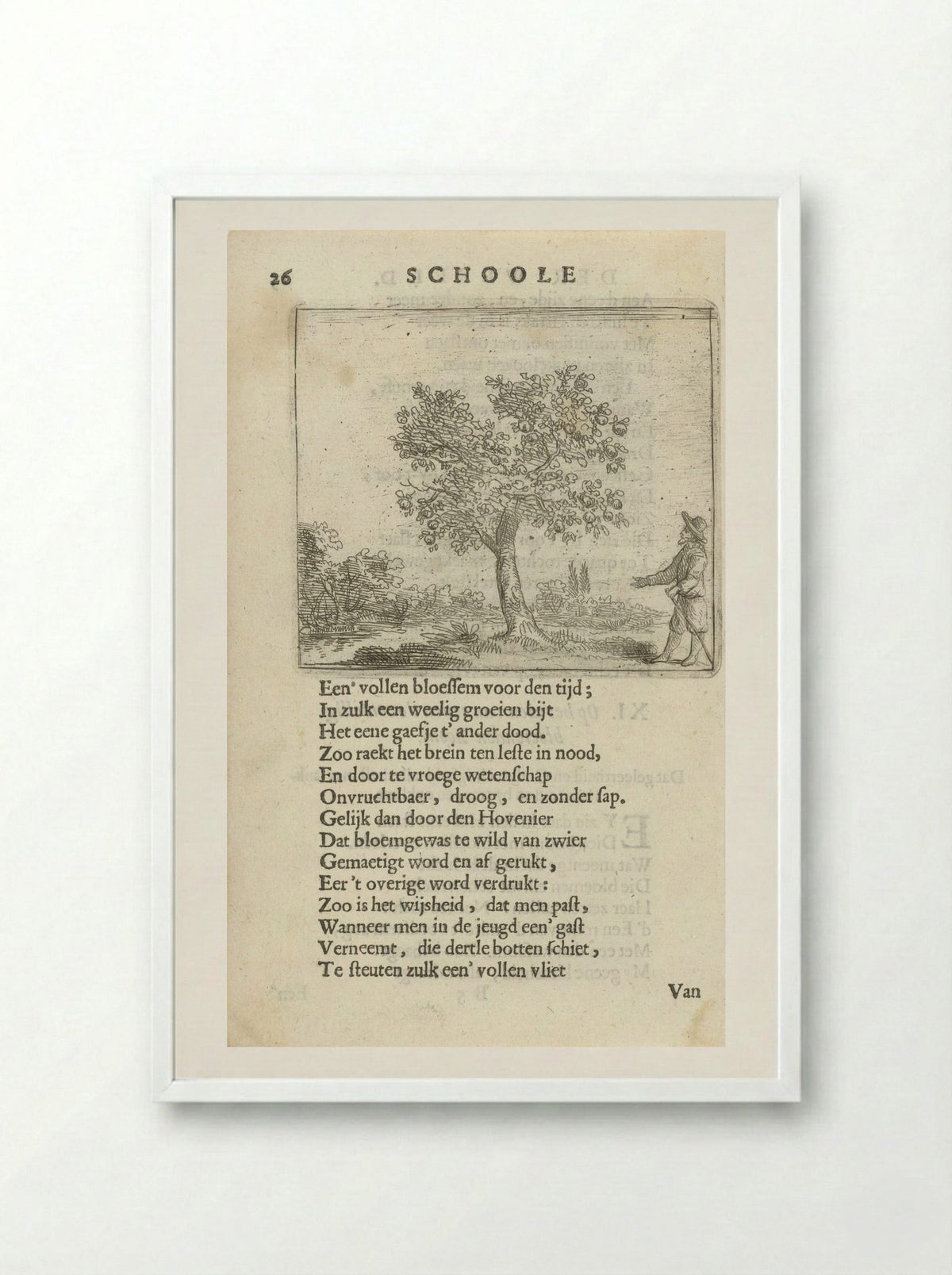 Figuur bij een appelboom - Arnold Houbraken - Framed Print White