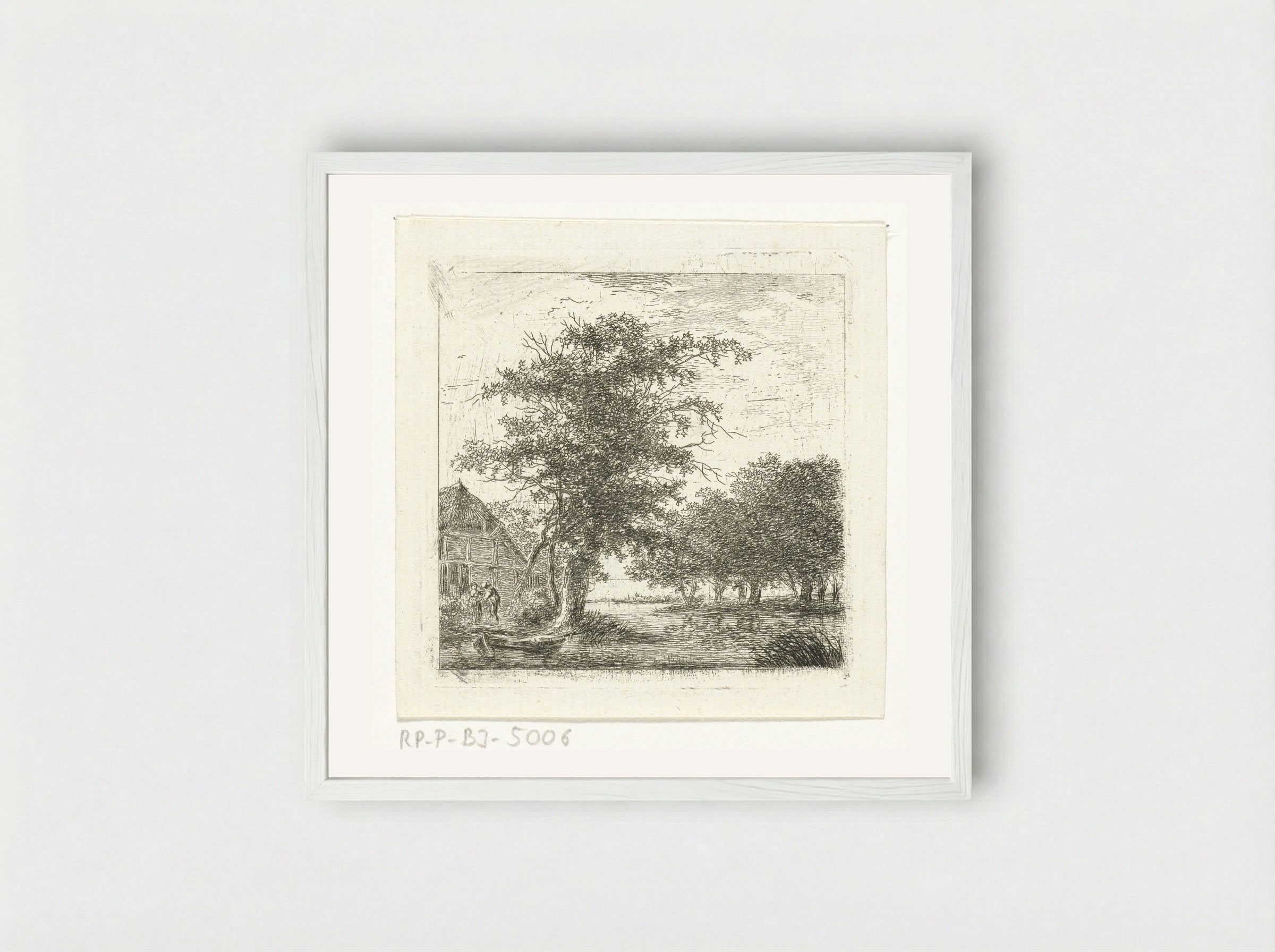 River in a Wooded Landscape - Hermanus van Brussel - Framed Print White
