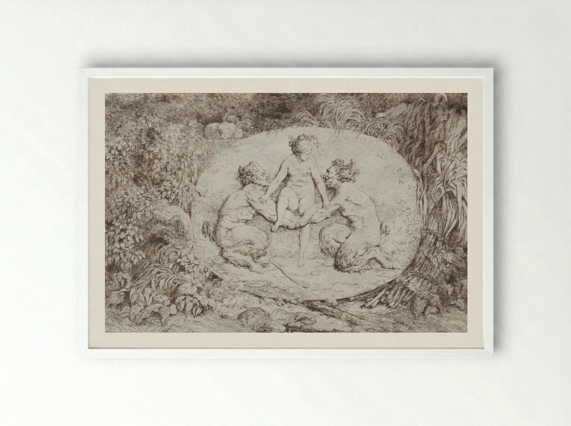 Bacchanales: Nymph Supported by Two Satyrs - Jean-Honoré Fragonard - Framed Print White