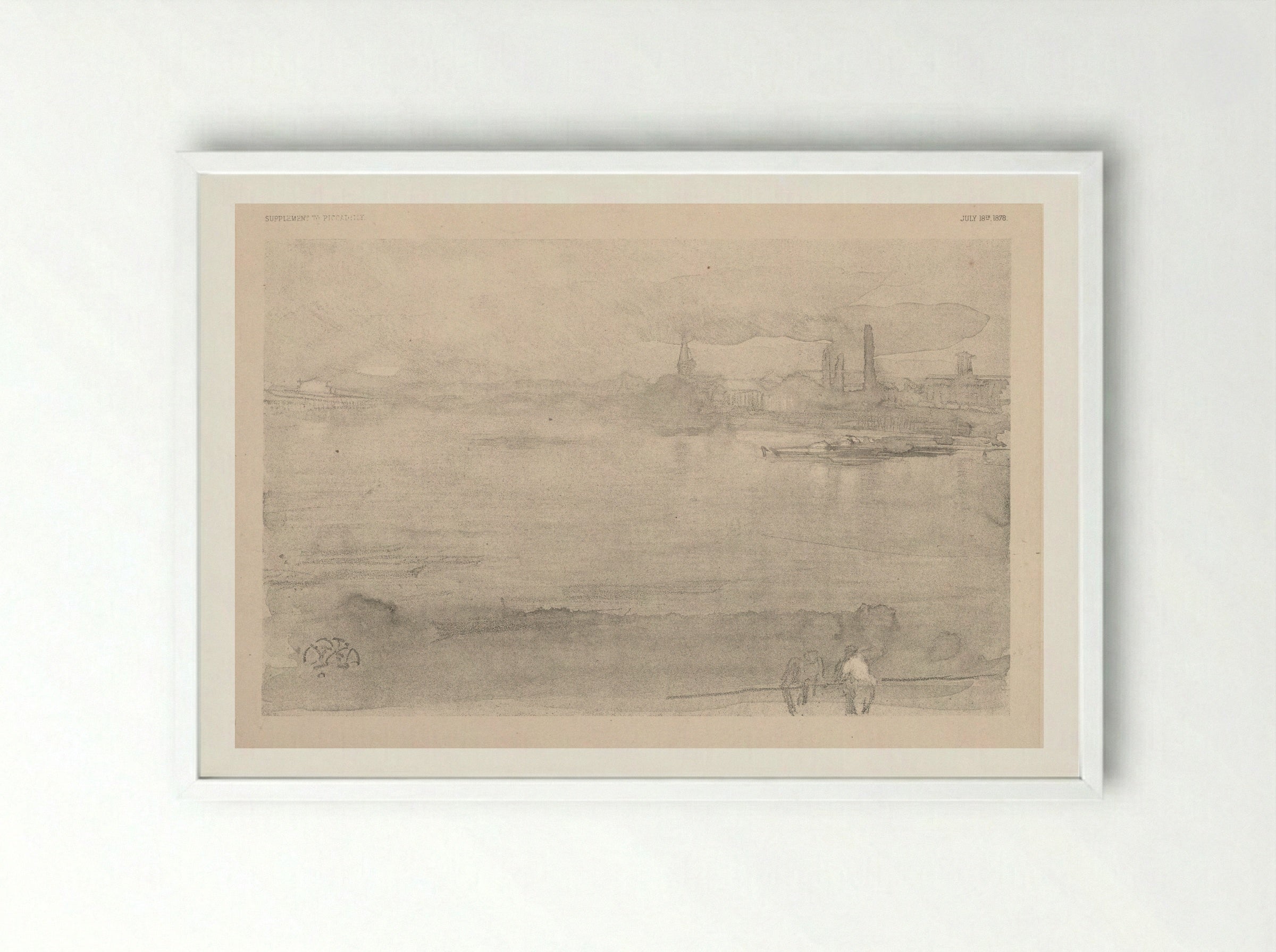 Early Morning: The Thames at Battersea - James McNeill Whistler - Framed Print White