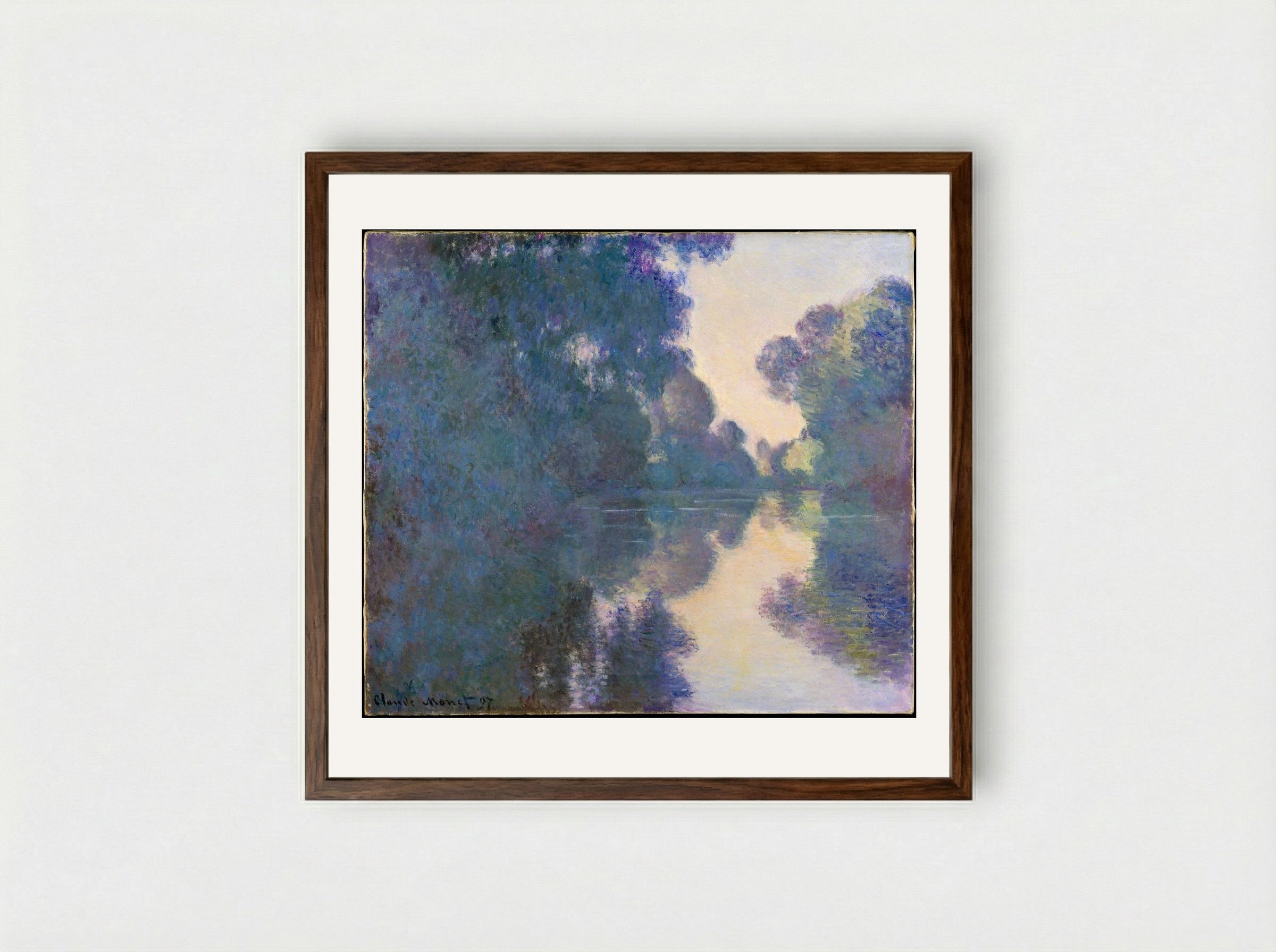 Morning on the Seine near Giverny - Claude Monet - Framed Print Dark Wood