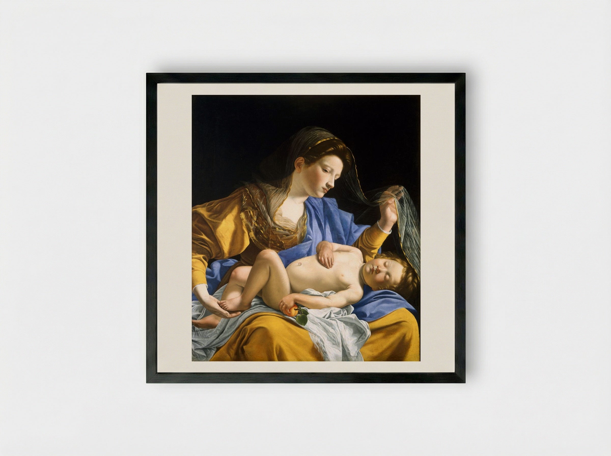 The Virgin with the Sleeping Christ Child - Orazio Gentileschi - Framed Print Black