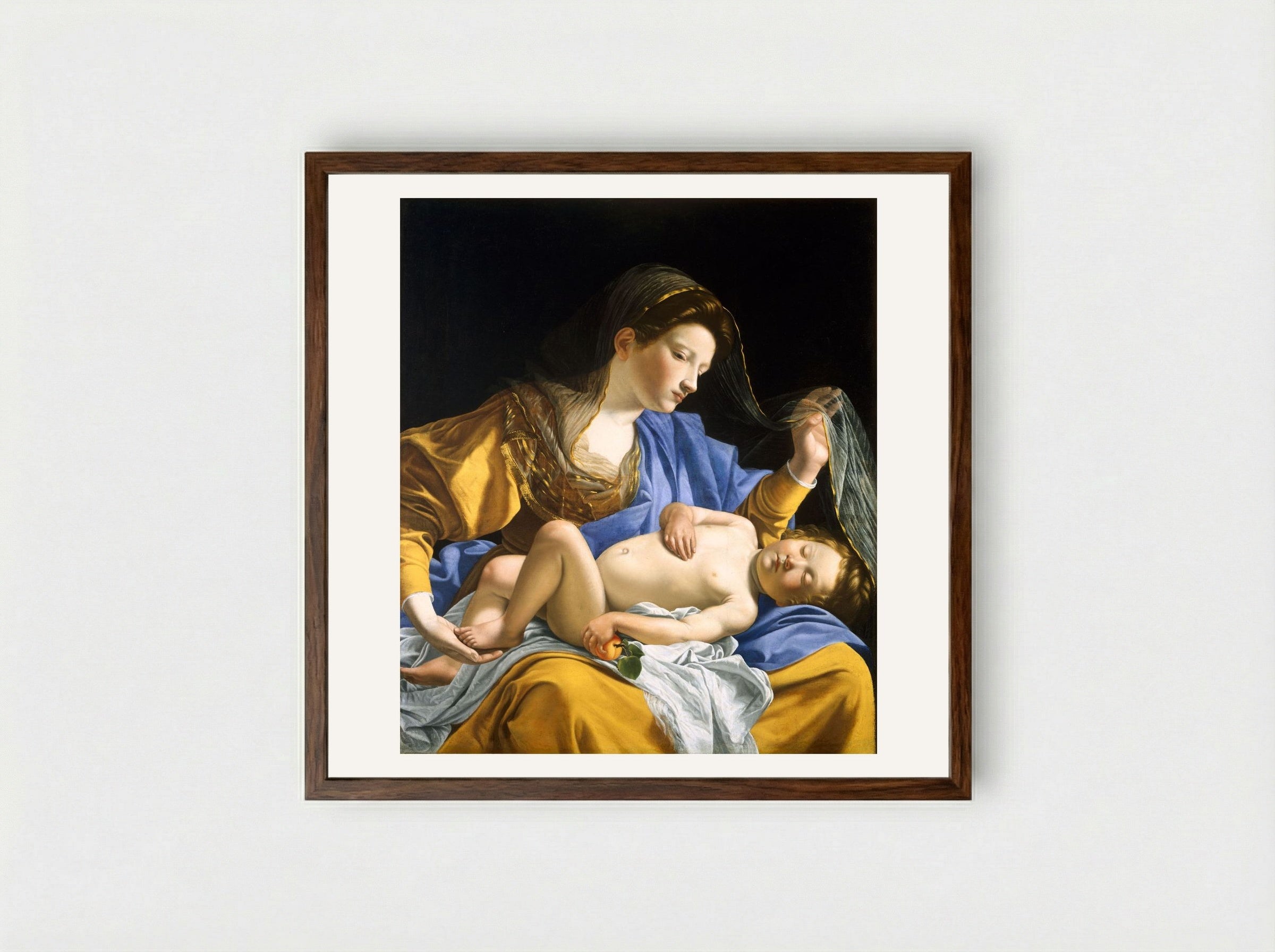 The Virgin with the Sleeping Christ Child - Orazio Gentileschi - Framed Print Dark Wood
