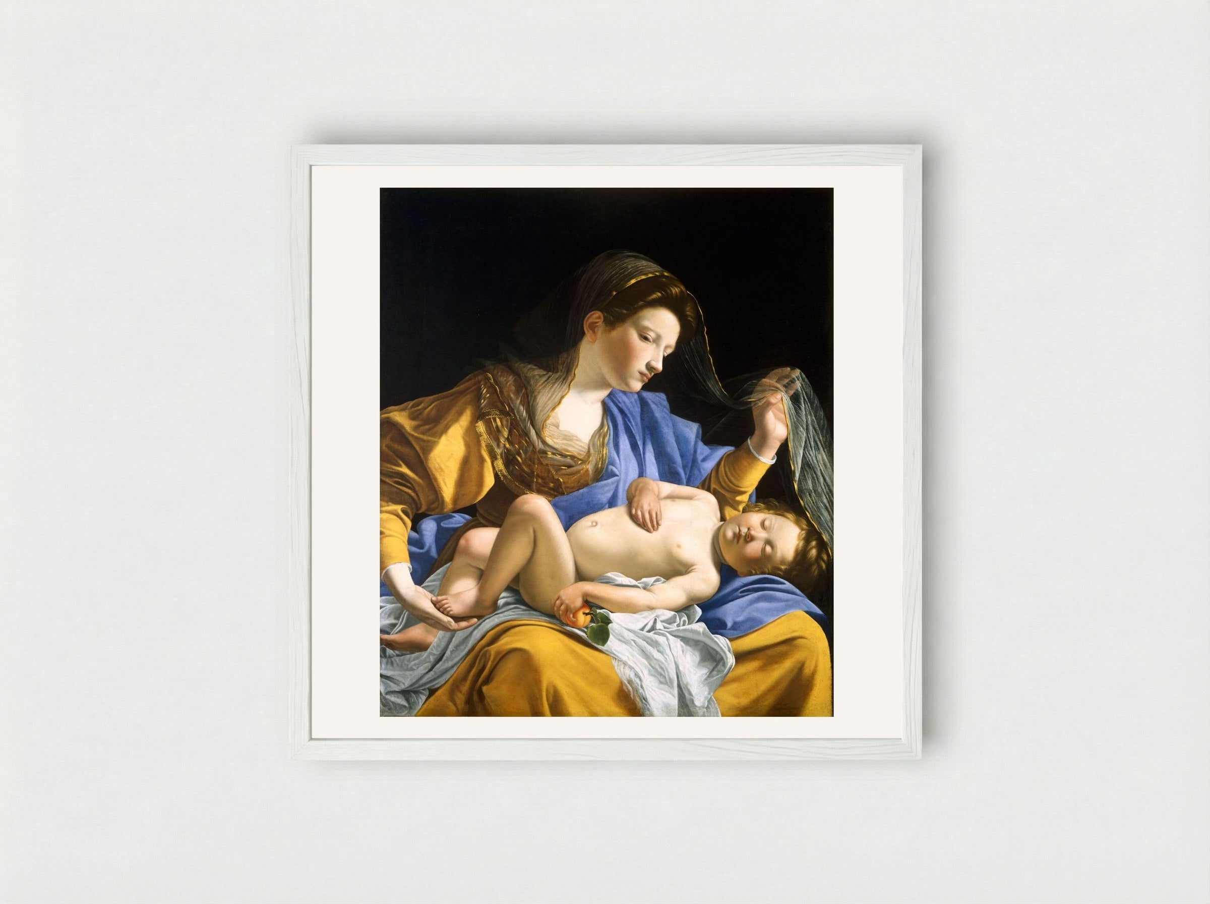 The Virgin with the Sleeping Christ Child - Orazio Gentileschi - Framed Print White
