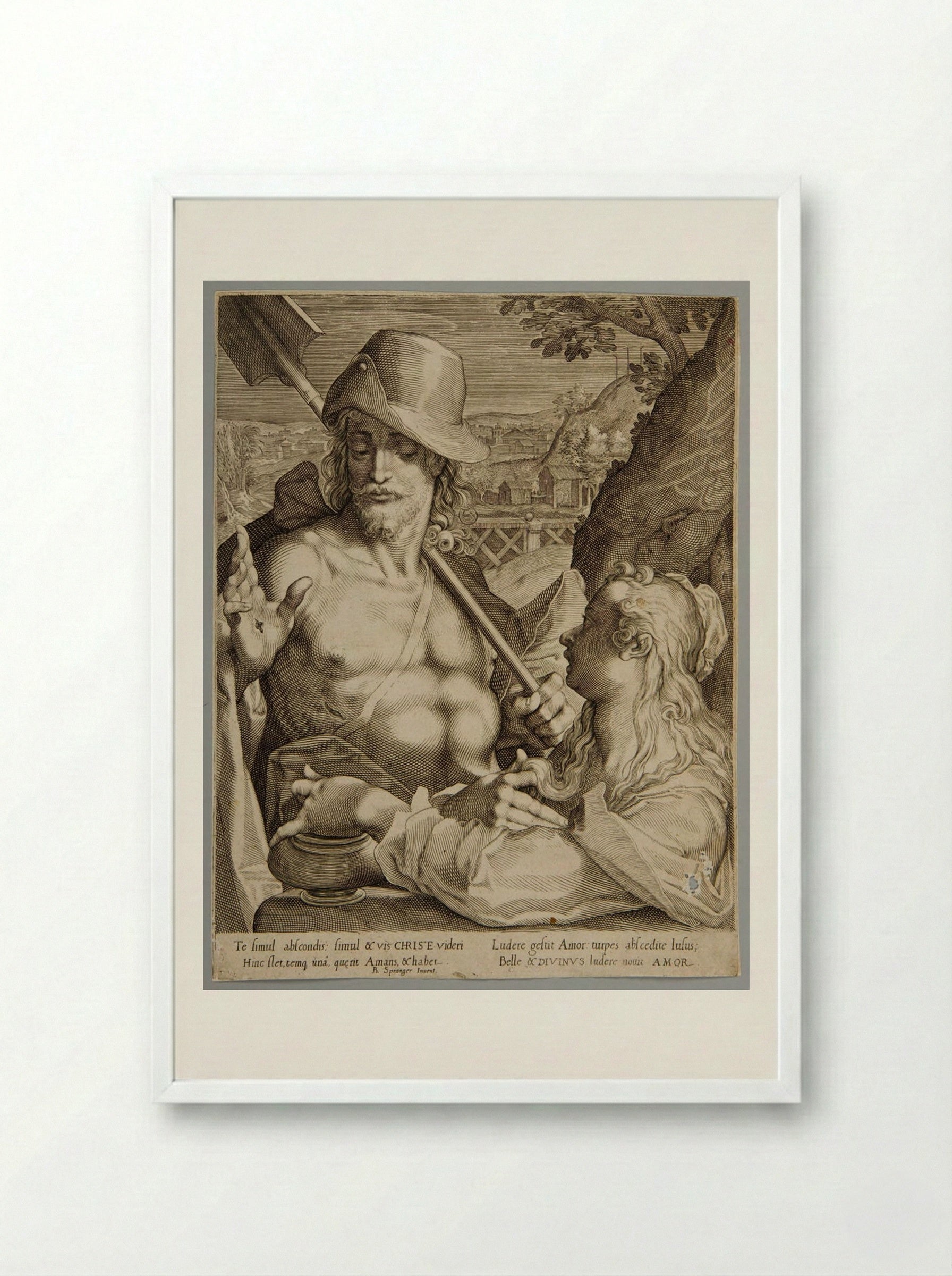 Christ as Gardener with Mary Magdalen - Aegidius Sadeler II - Framed Print White