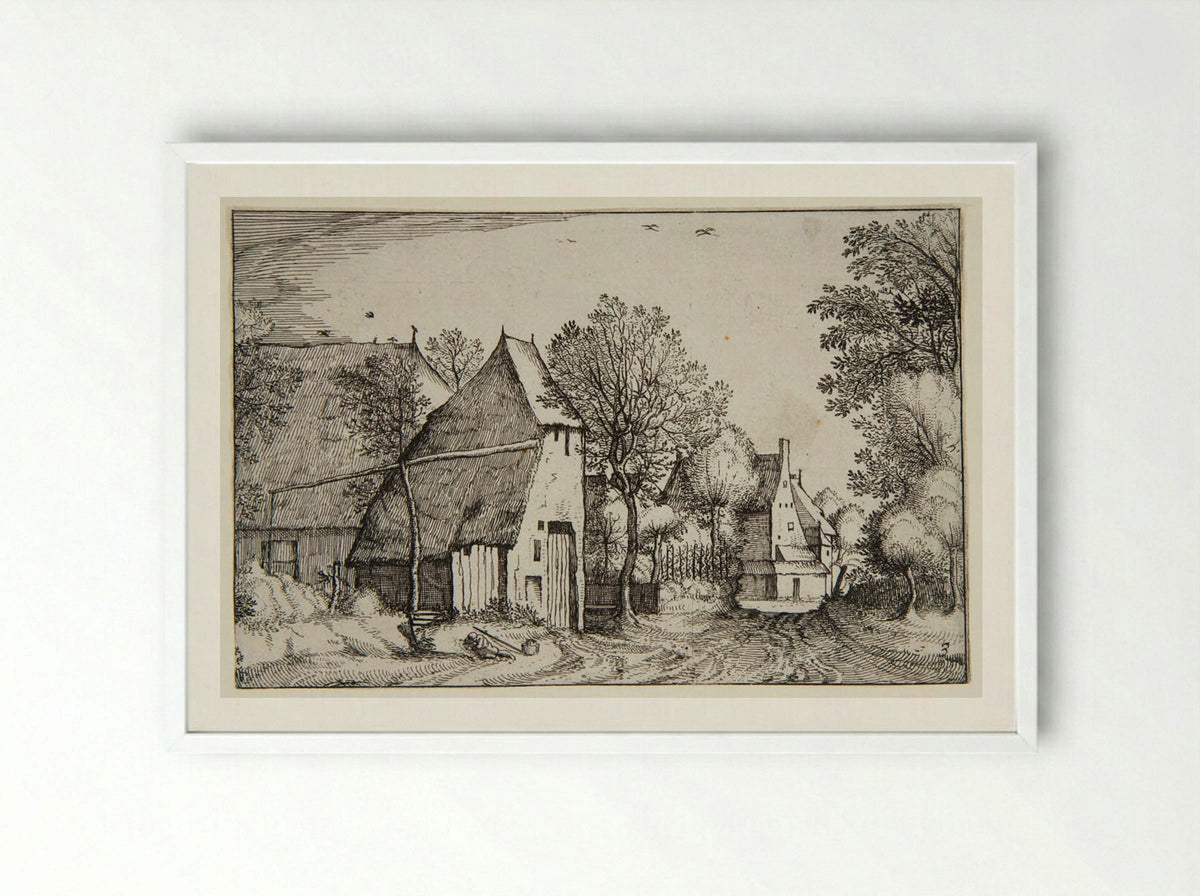 View of a Village with a Traveler Sleeping - Claes Jansz. Visscher - Framed Print White