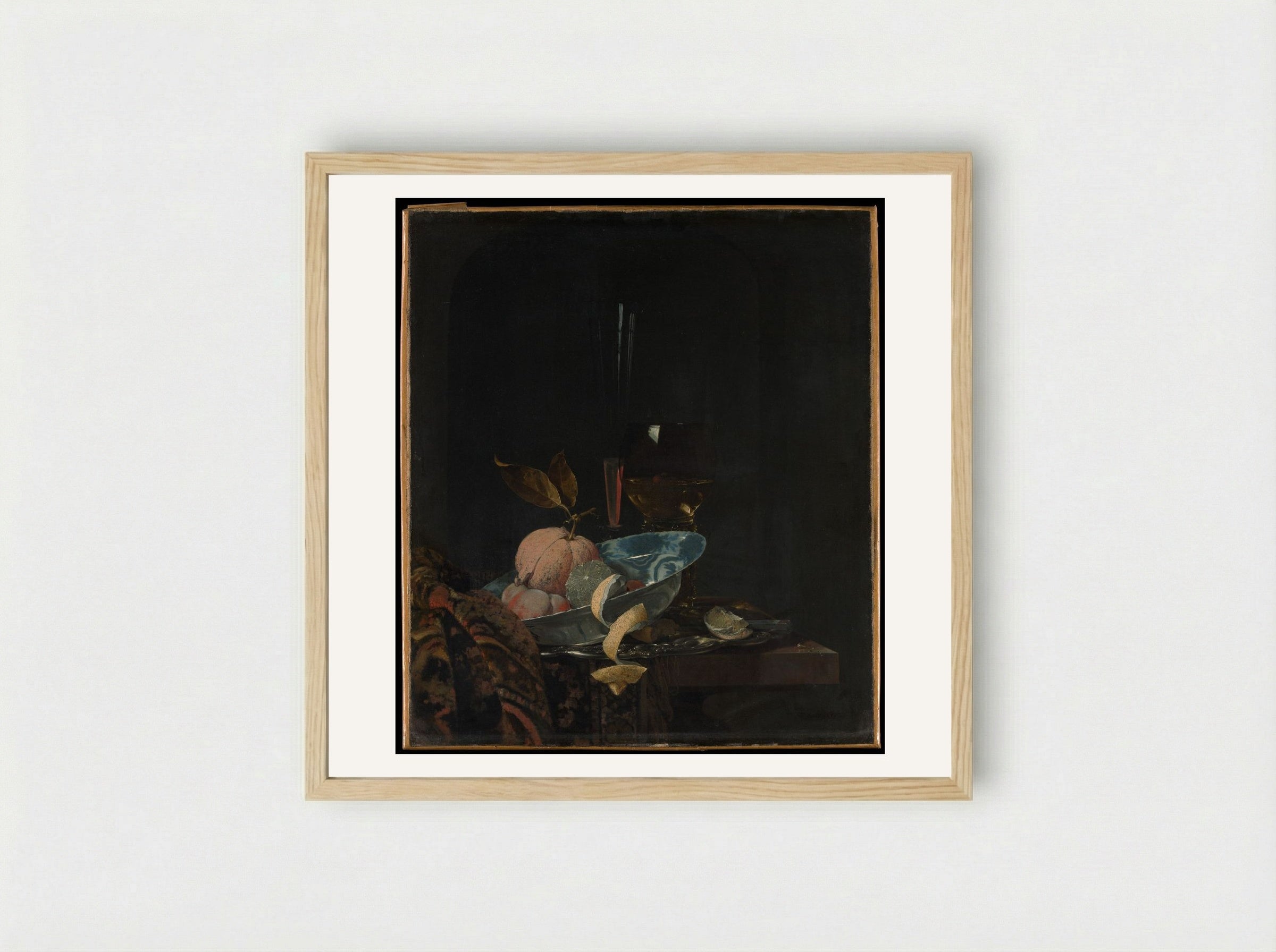 Still Life with Fruit, Glassware, and a Wanli Bowl - Willem Kalf - Framed Print Wood