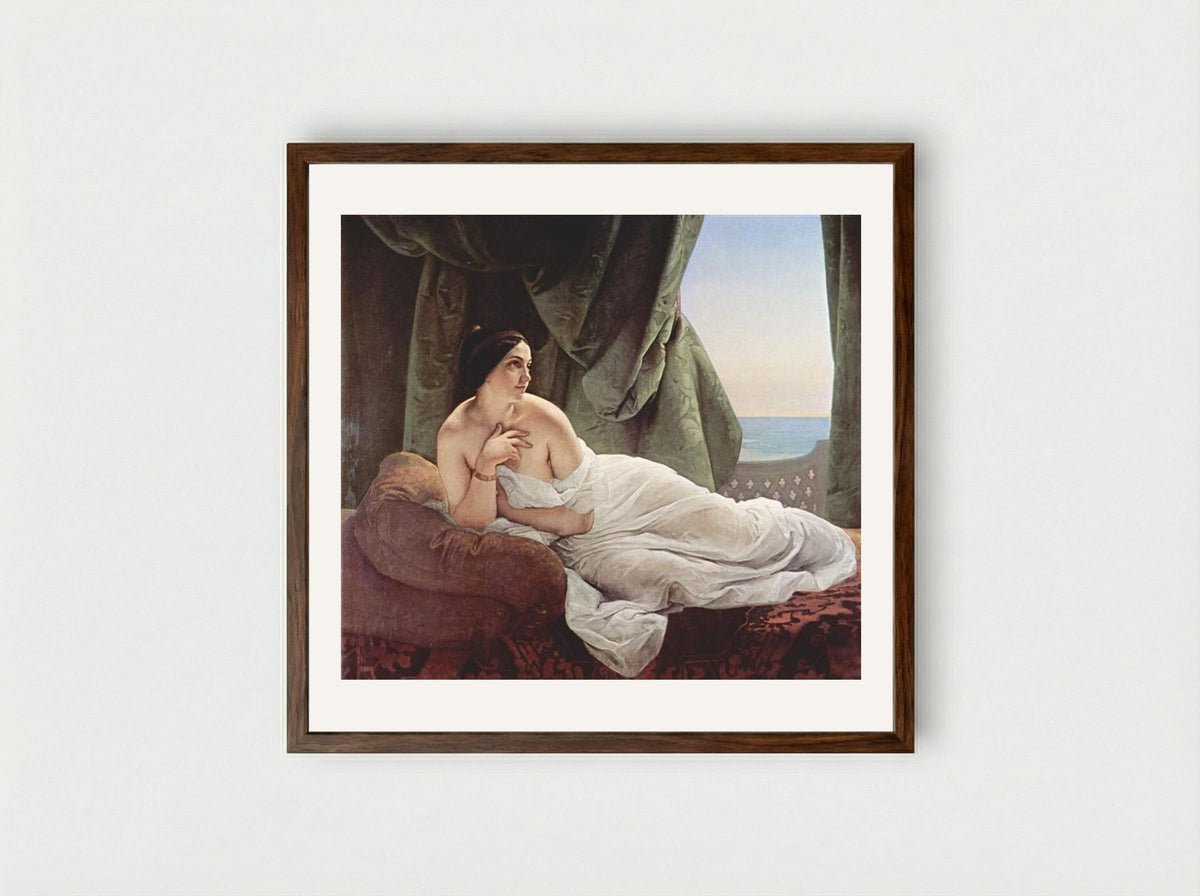 Reclining Odalisque - Francesco Hayez - Framed Print Dark Wood