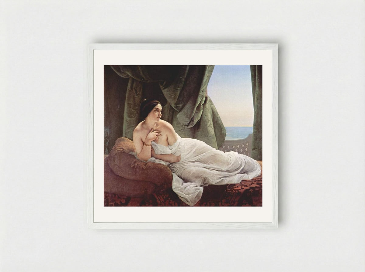 Reclining Odalisque - Francesco Hayez - Framed Print White