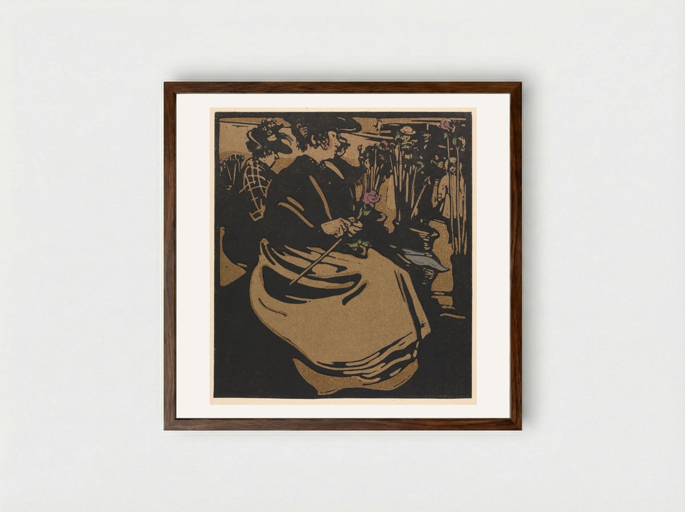 London Types: Flower Girl - William Nicholson - Framed Print Dark Wood